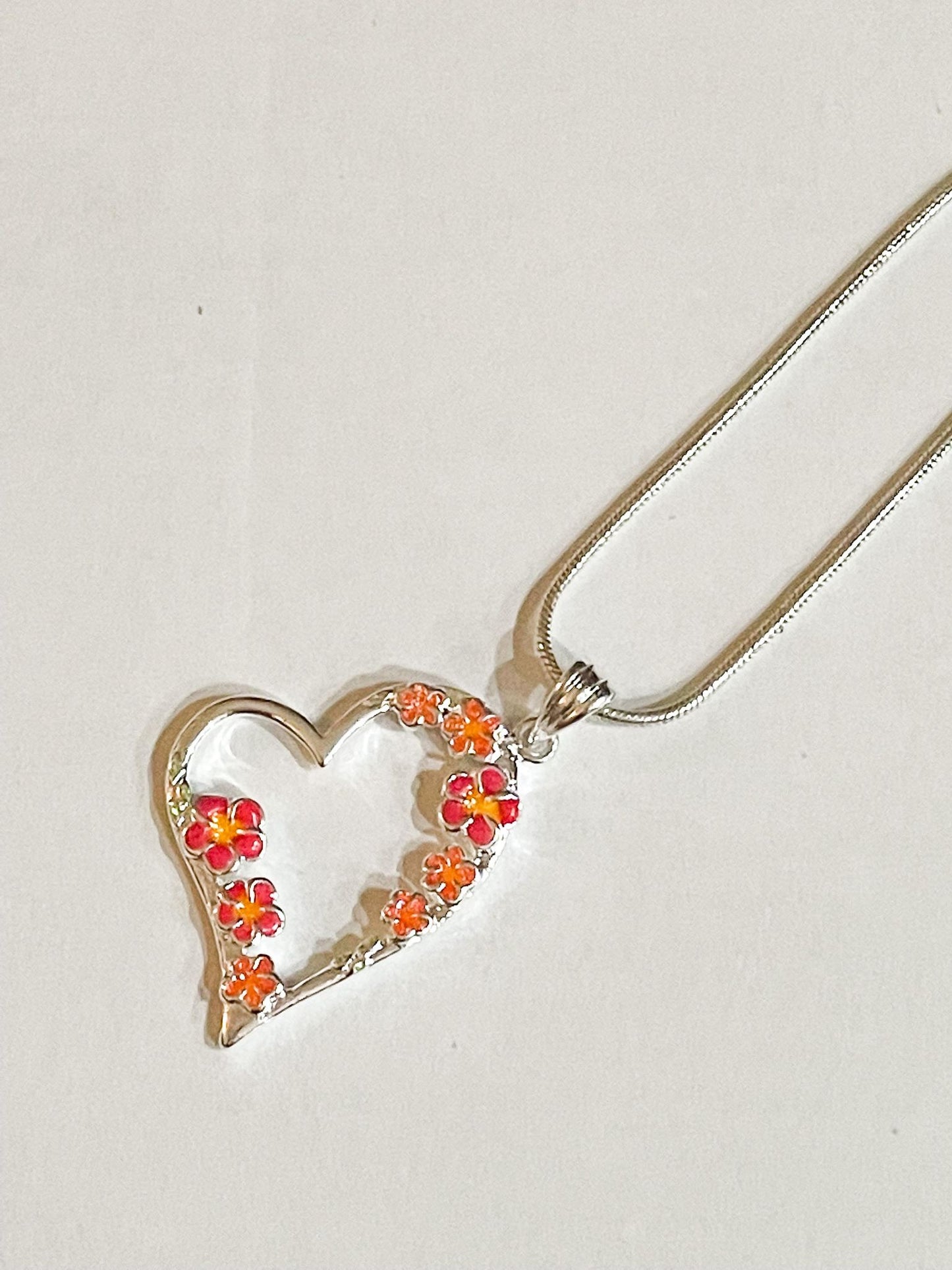 Bright Enamel Floral Heart Pendant- Sterling Silver