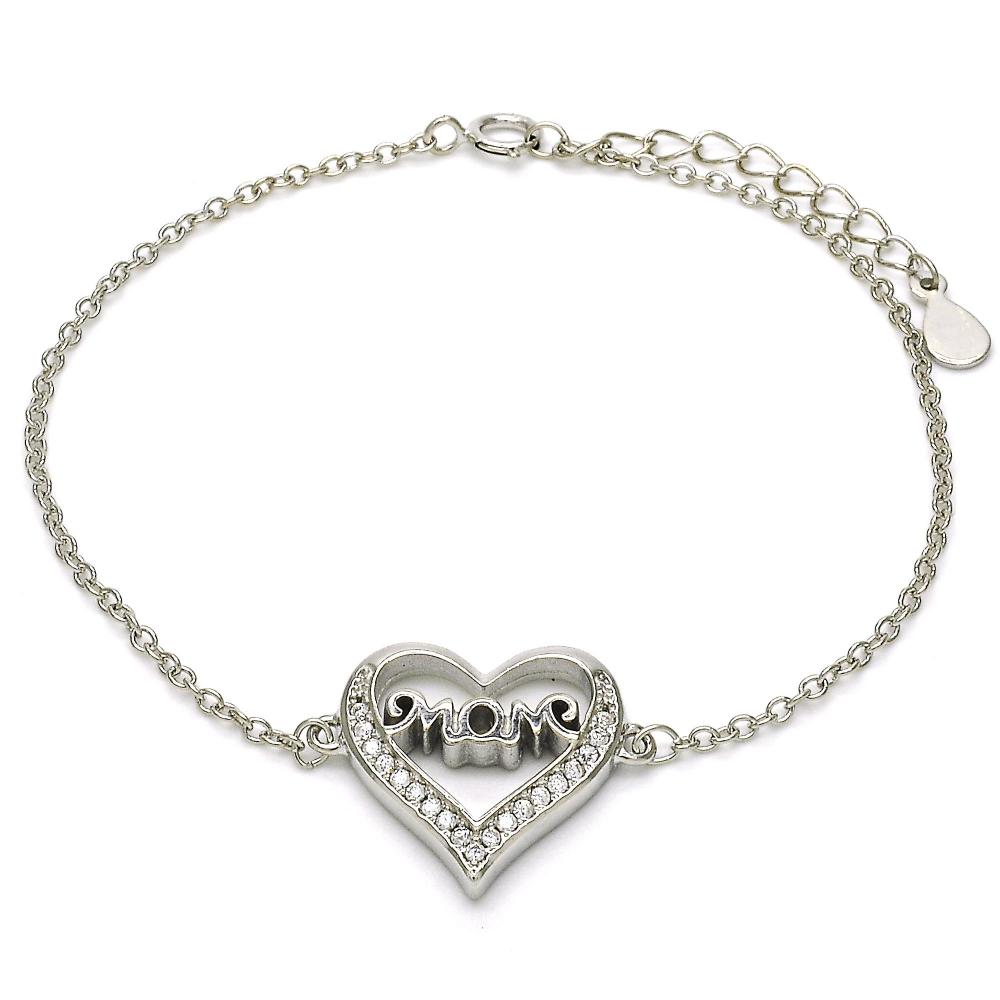 Heart Shape CZ Mom Bracelet-Solid Sterling Silver