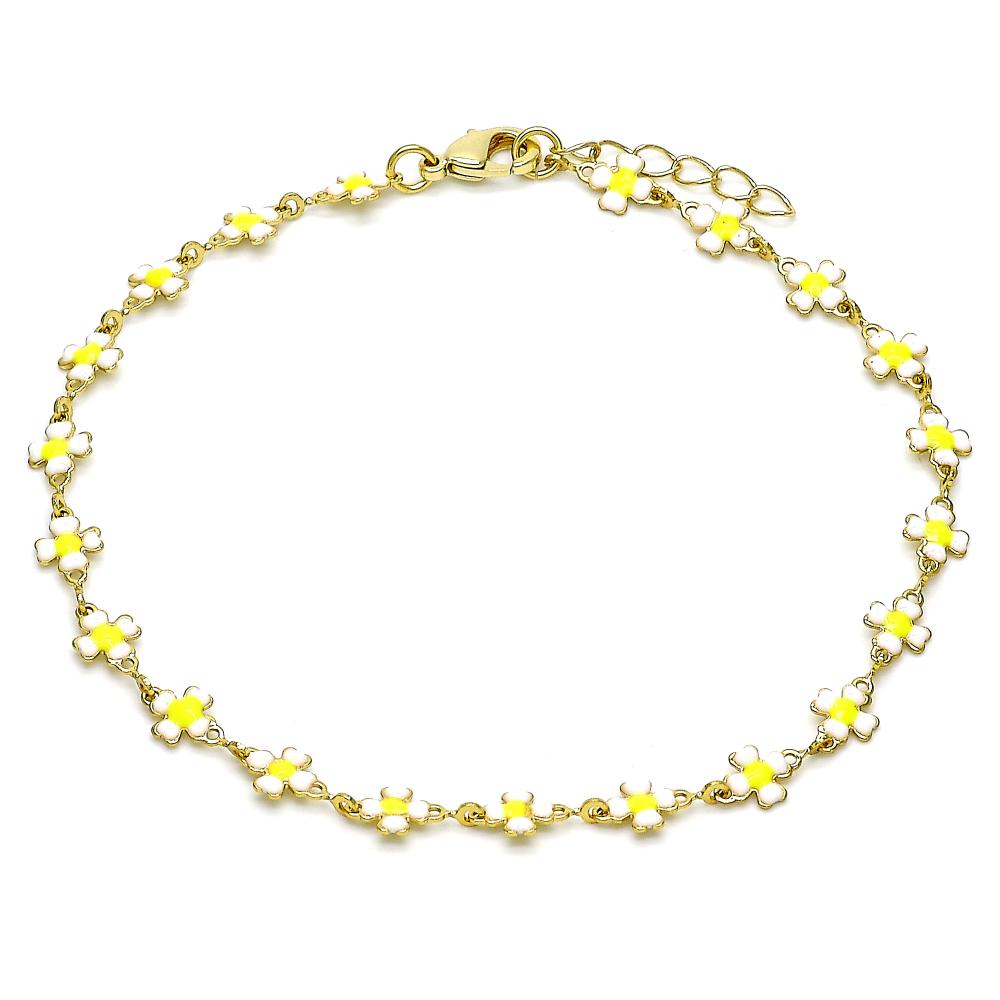 Four Leaf Flower Enamel Anklet - 18k Filled Gold