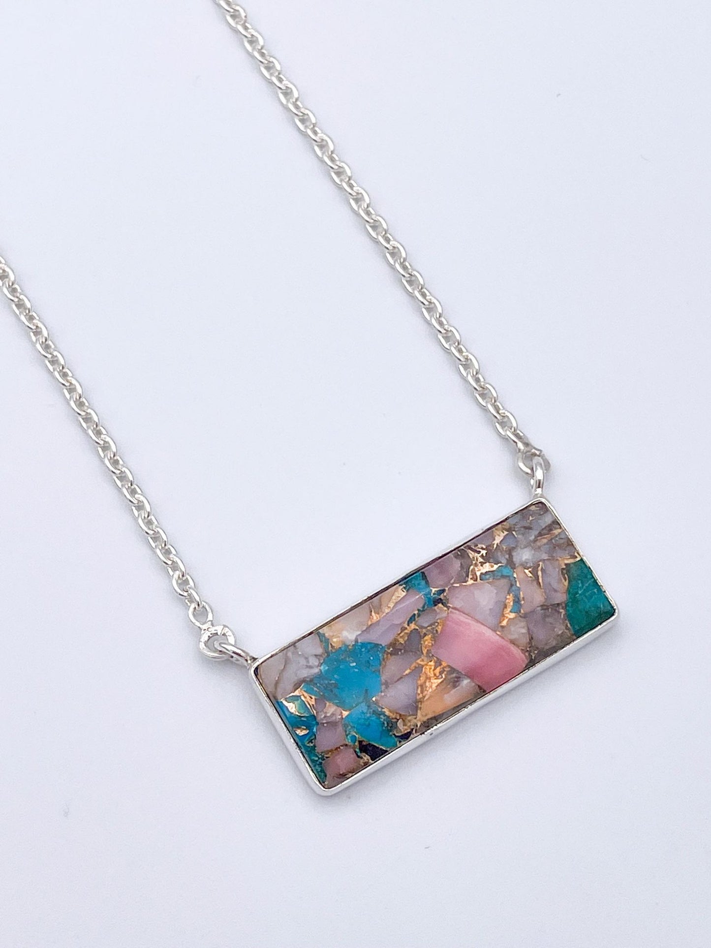 Pink Opal Necklace-Solid Sterling Silver