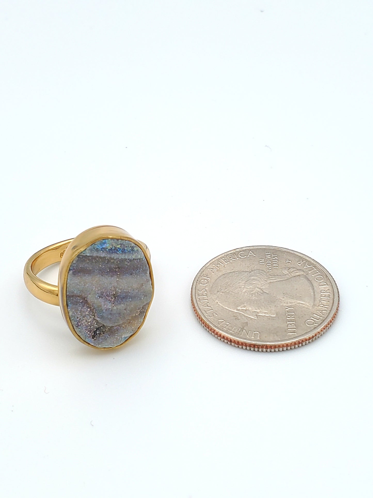 Oval Druse Dainty Adjustable Ring- Alchemia