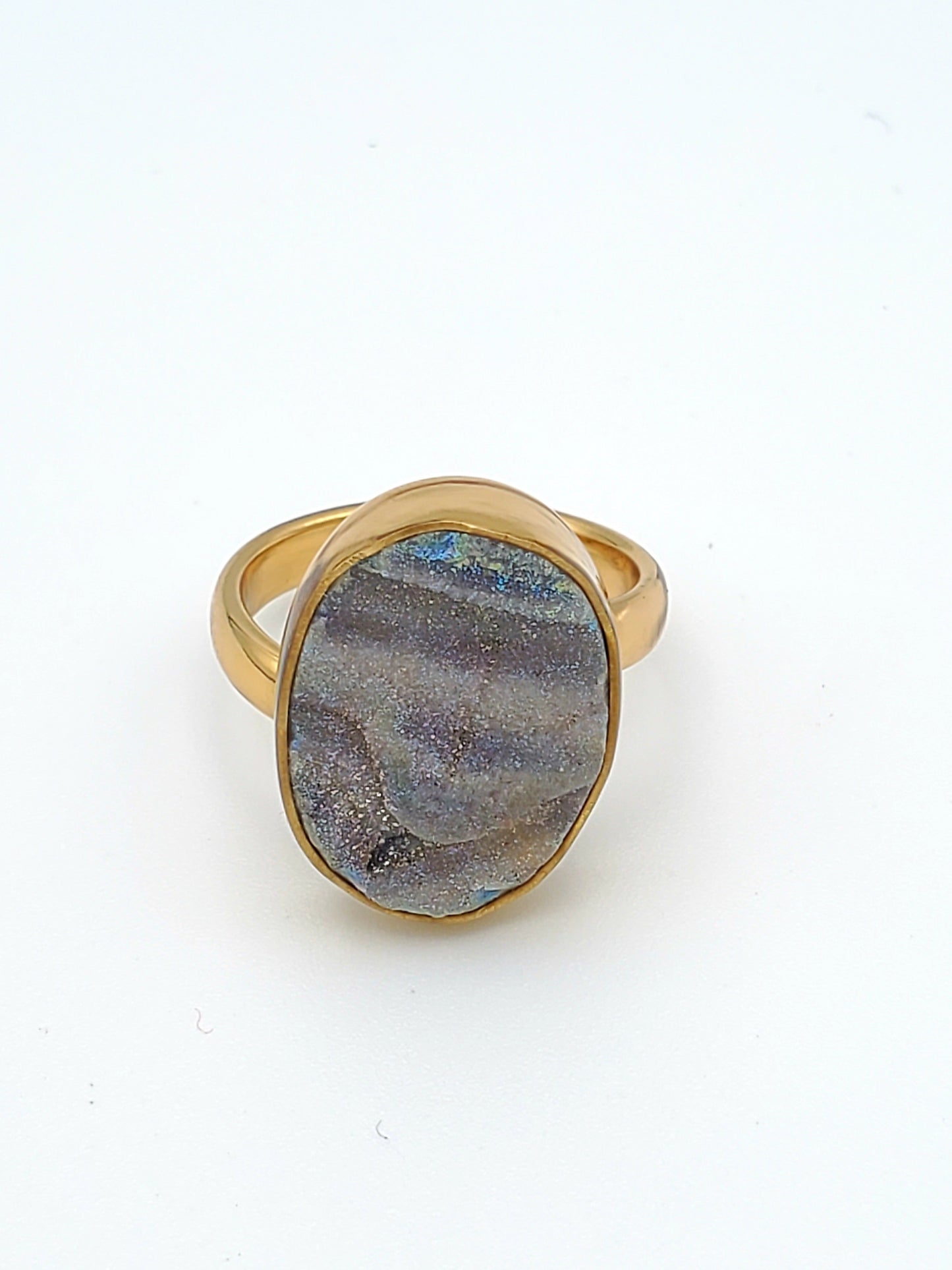 Oval Druse Dainty Adjustable Ring- Alchemia