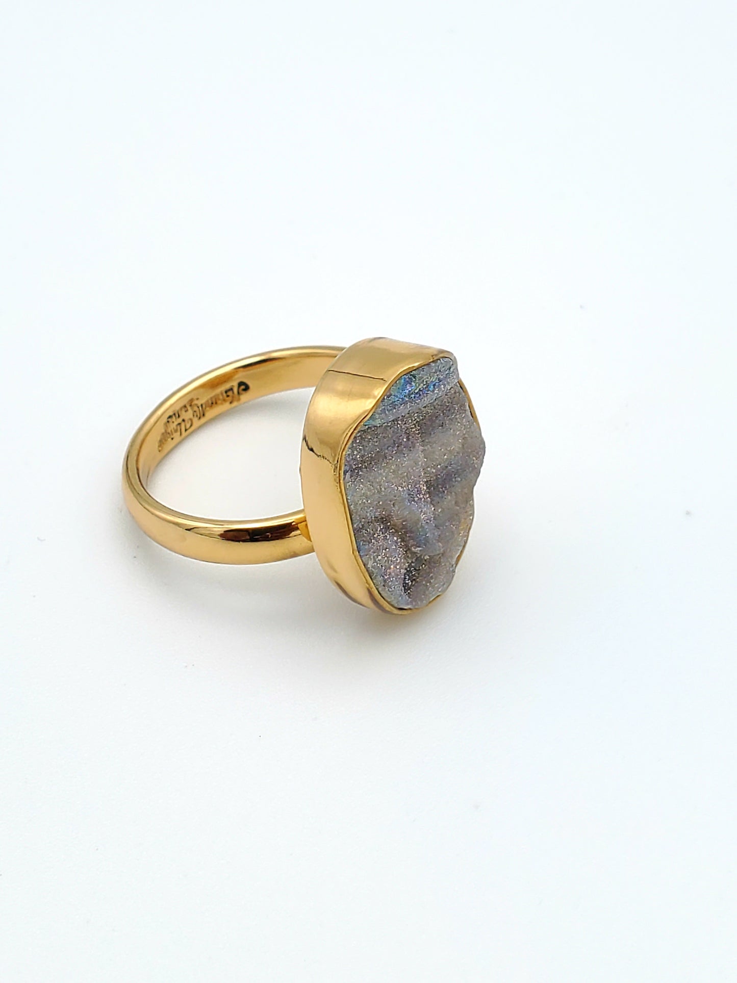 Oval Druse Dainty Adjustable Ring- Alchemia