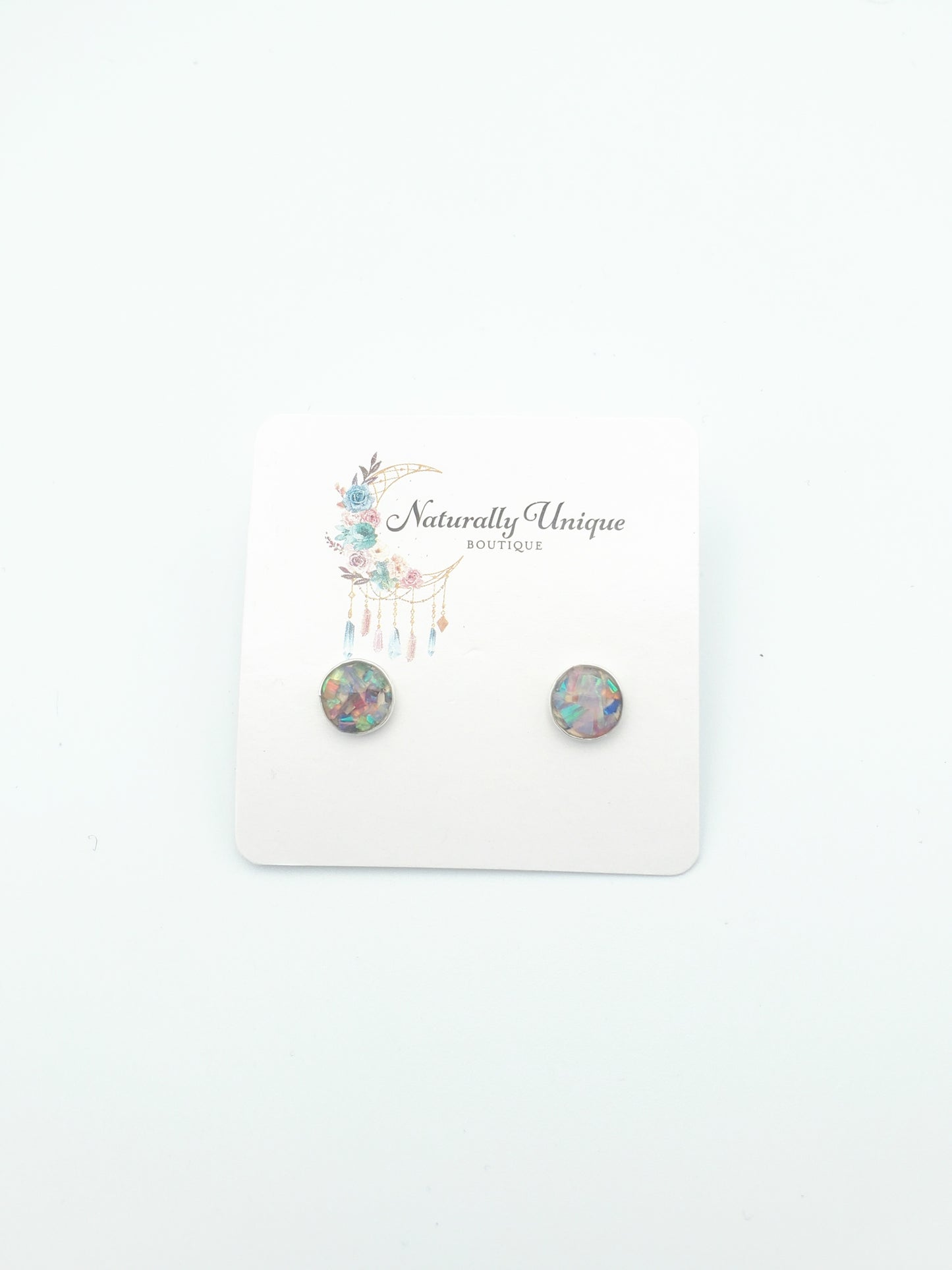 Opal Stud Post Earrings - Solid Sterling Silver