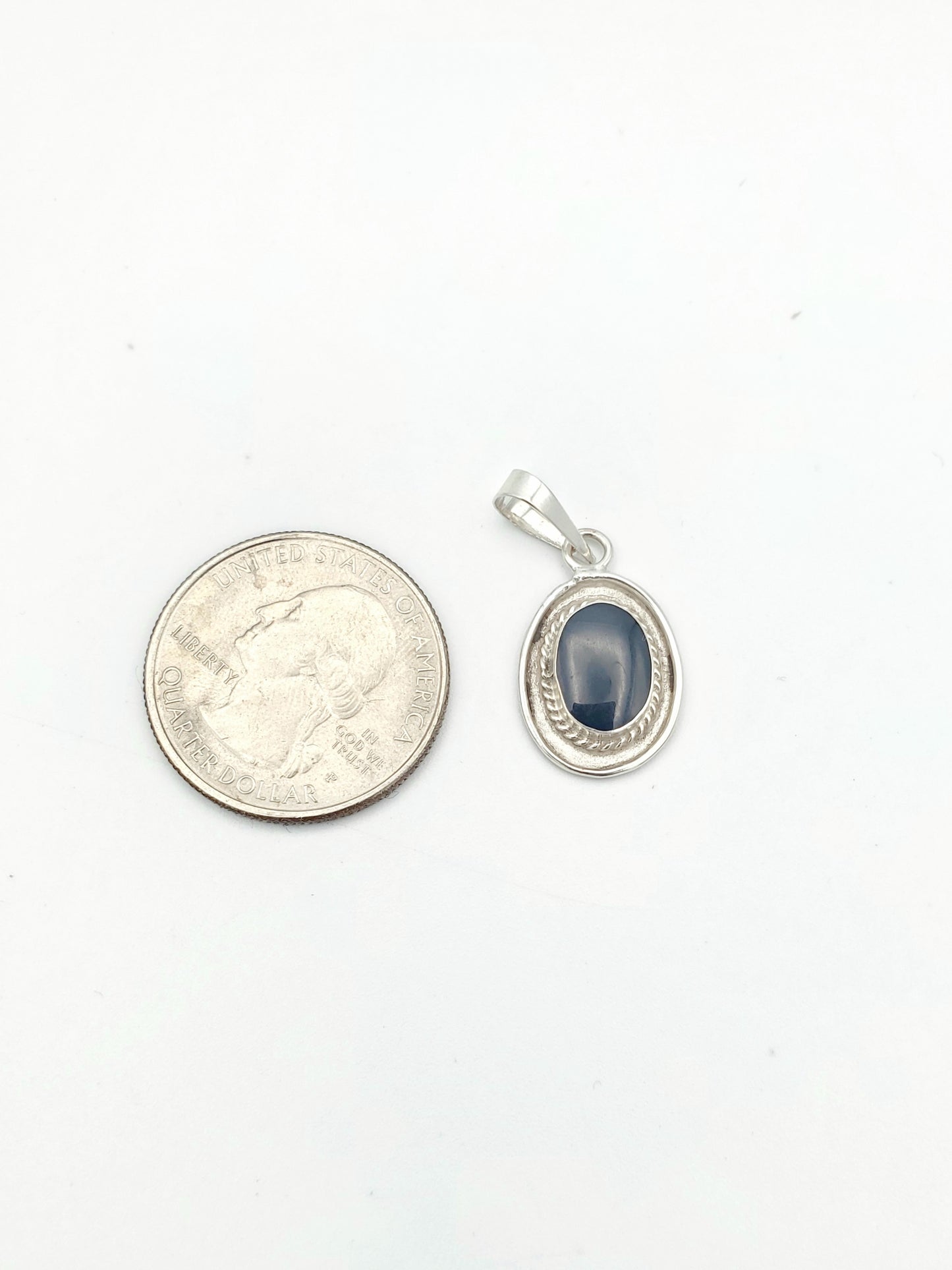 Dainty Onyx Oval Pendant - Solid Sterling Silver