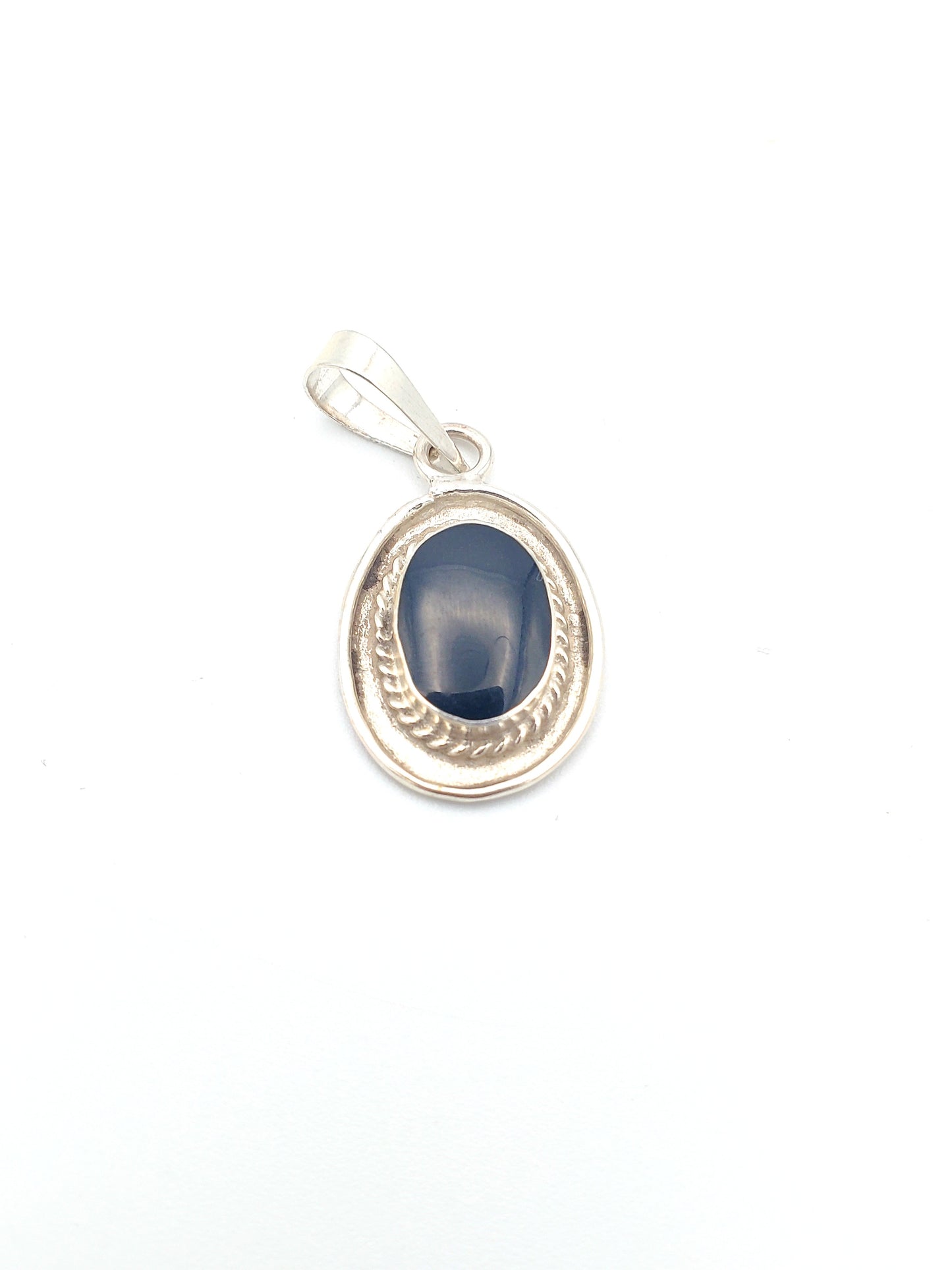 Dainty Onyx Oval Pendant - Solid Sterling Silver