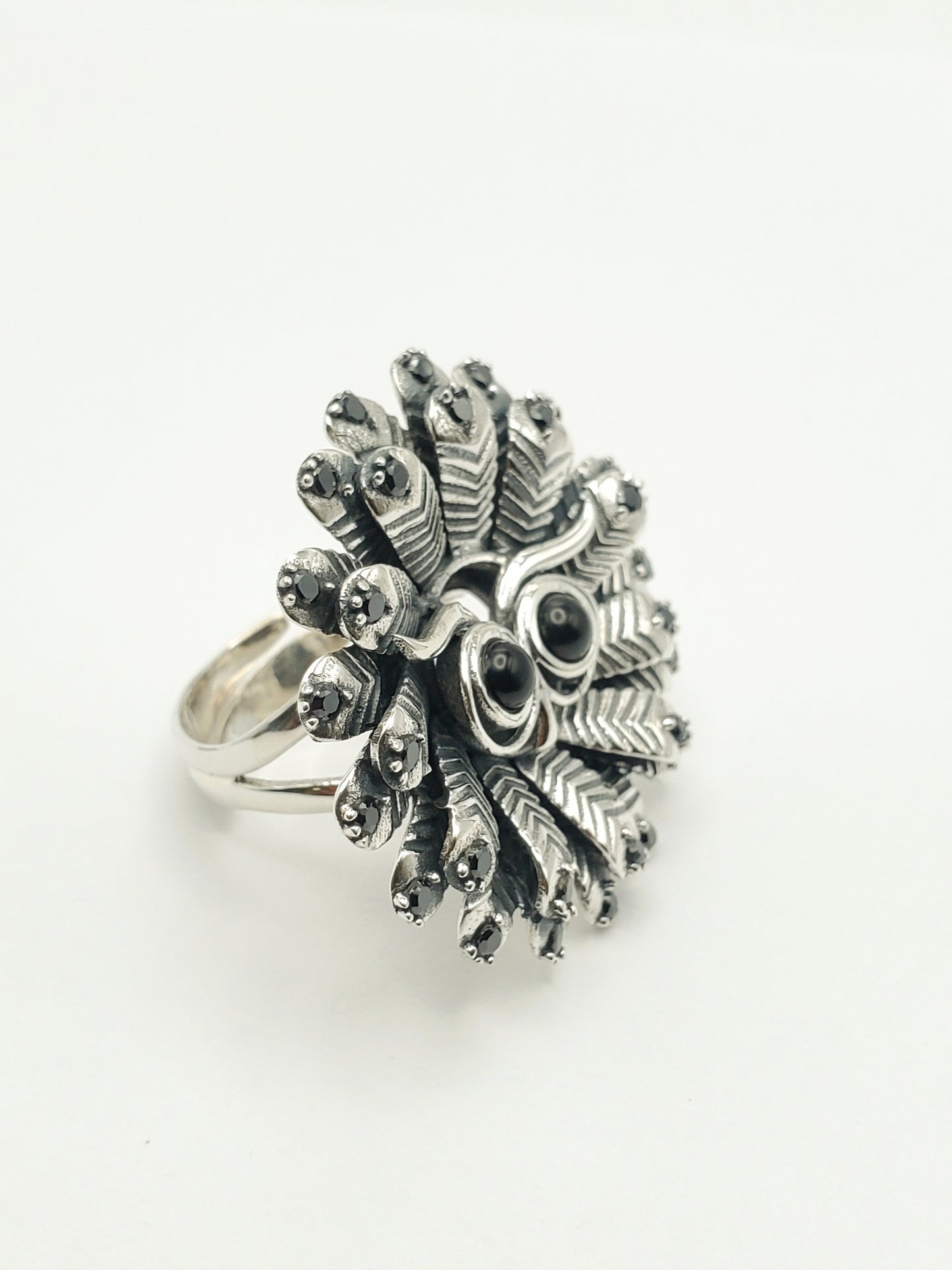 Onyx Owl Statement Ring - Solid Sterling Silver