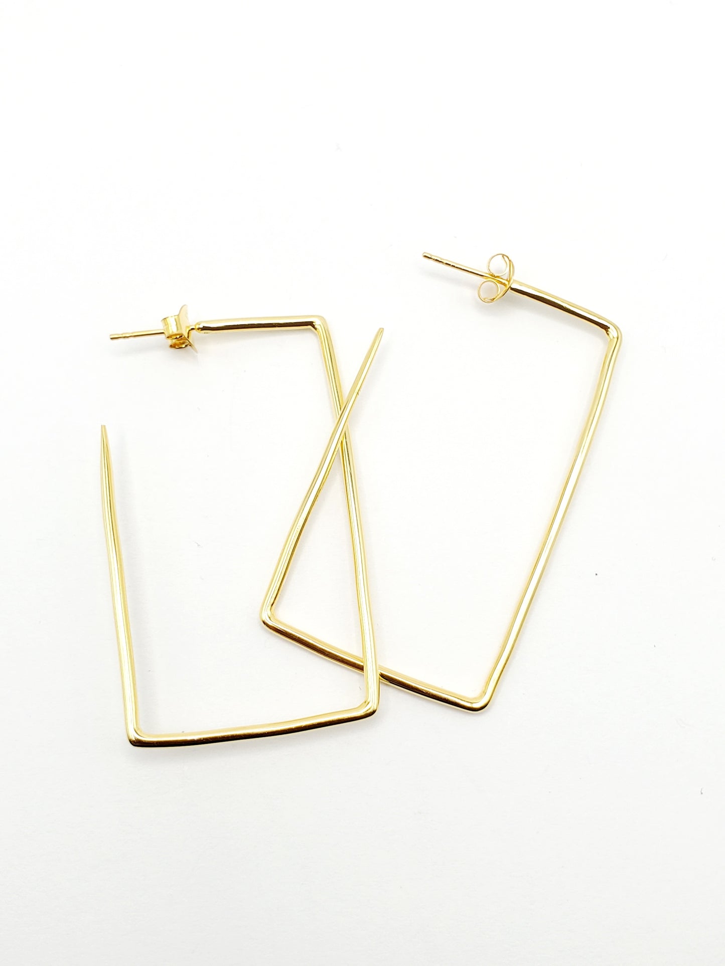 Rectangle Hoop Post Earrings - Gold Plated Solid Sterling Silver