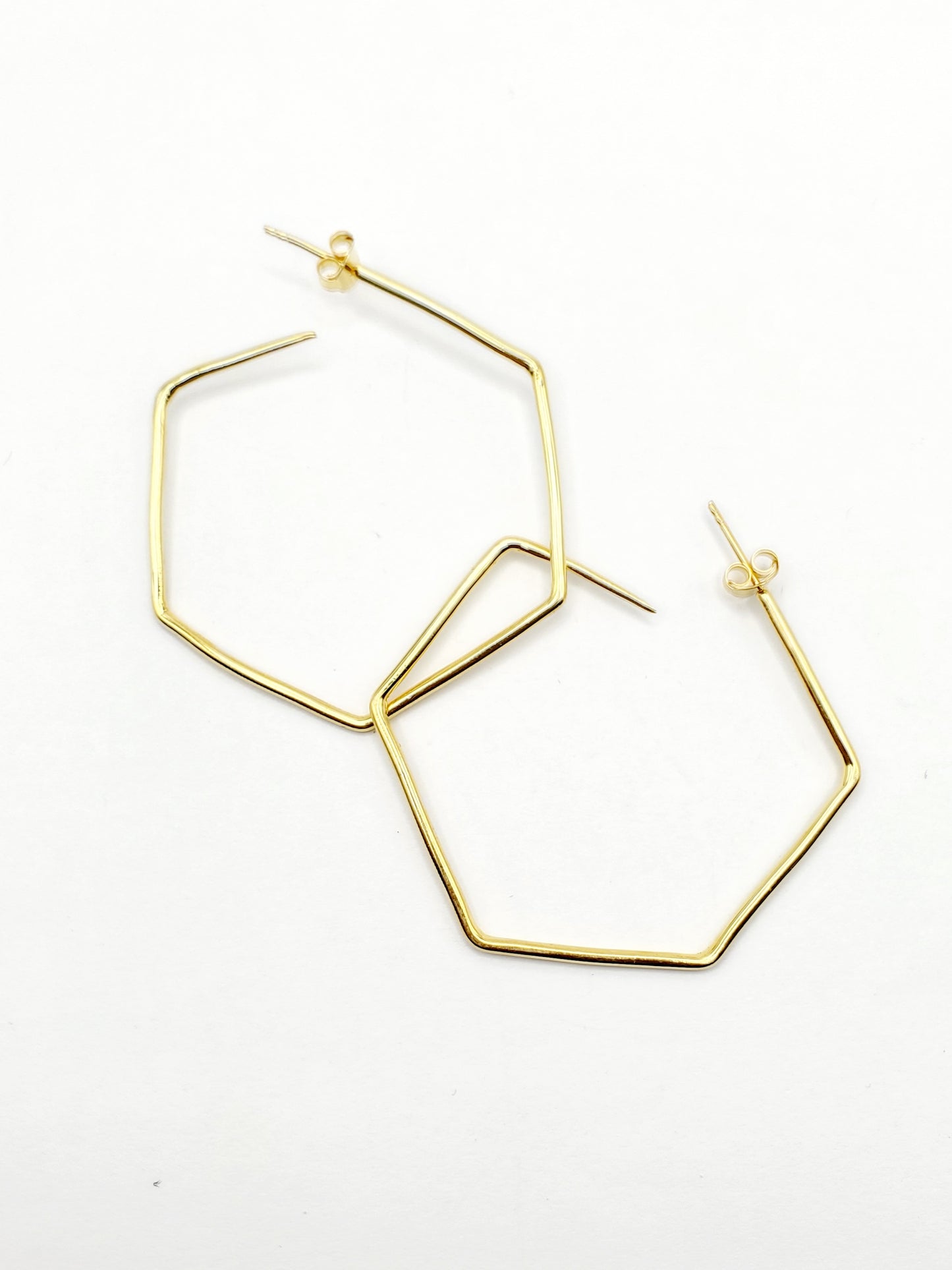 Hexagon Hoop Post Earrings - Gold Plated Solid Sterling Silver