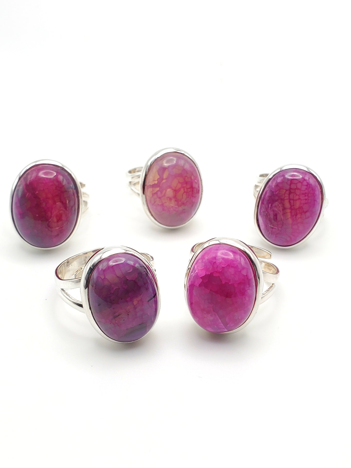 Pink Oval Dragon Stone Adjustable Ring - Solid Sterlig Silver