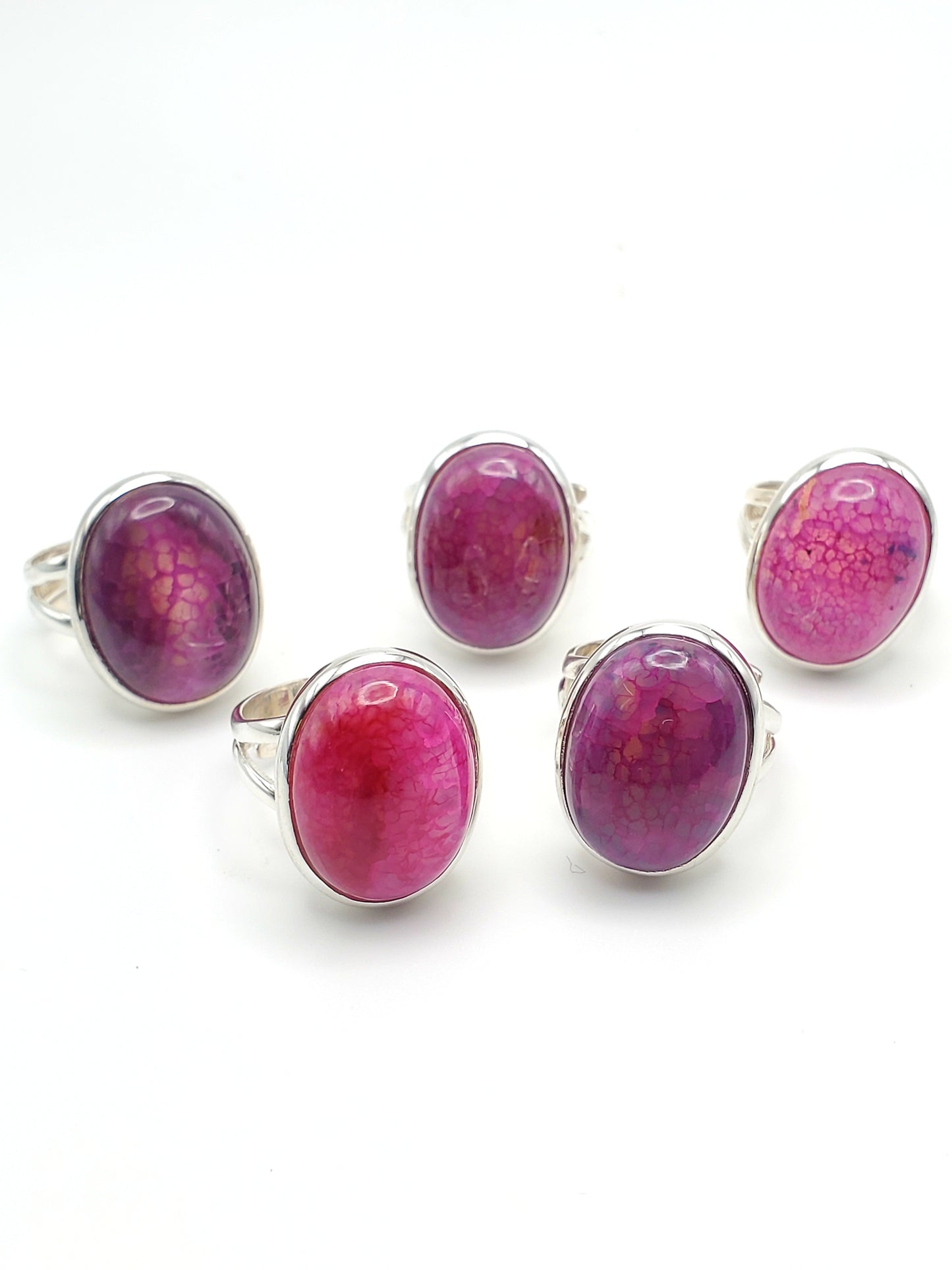 Pink Oval Dragon Stone Adjustable Ring - Solid Sterlig Silver