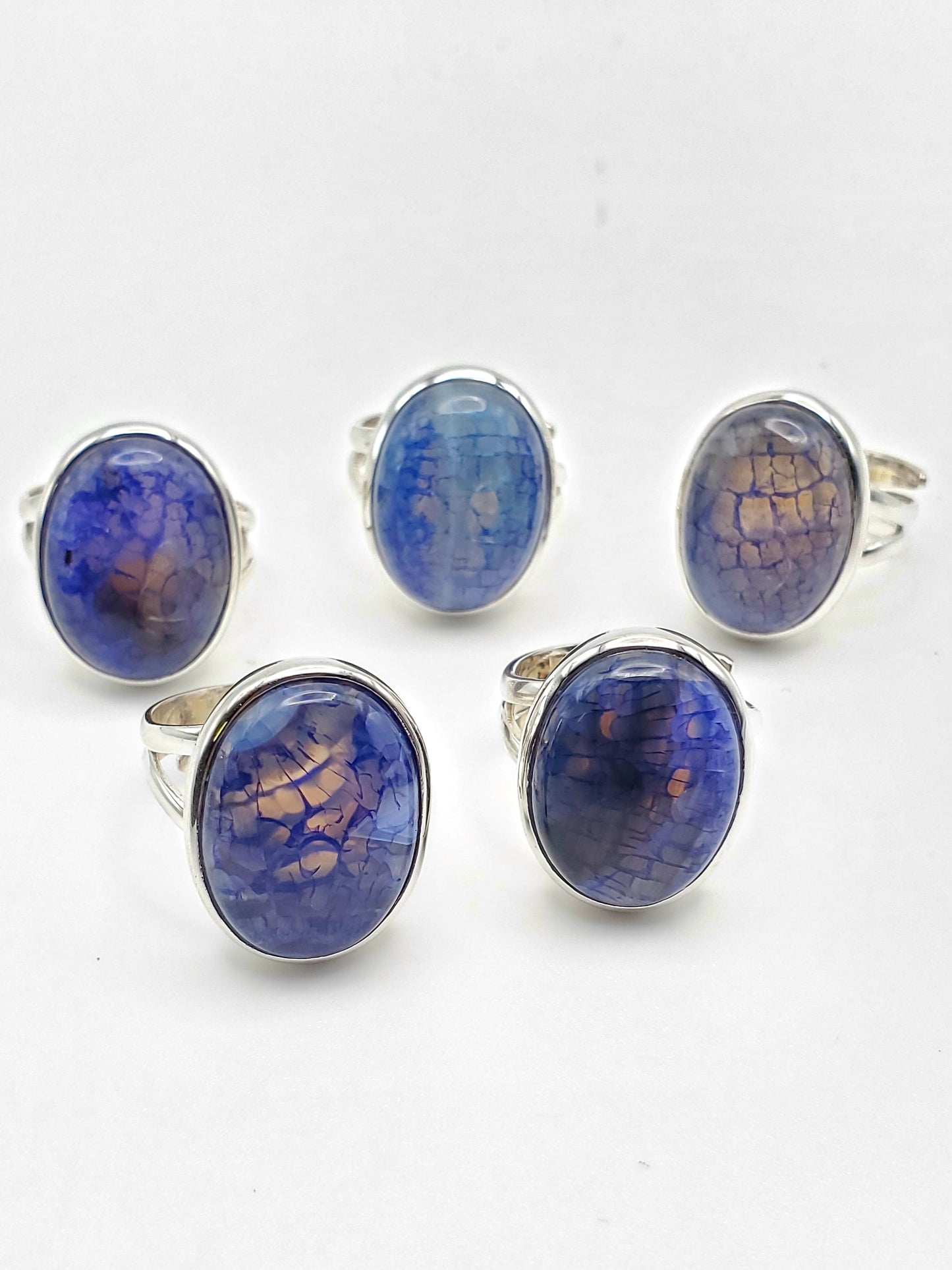 Blue Oval Dragon Stone Adjustable Ring - Solid Sterling Silver