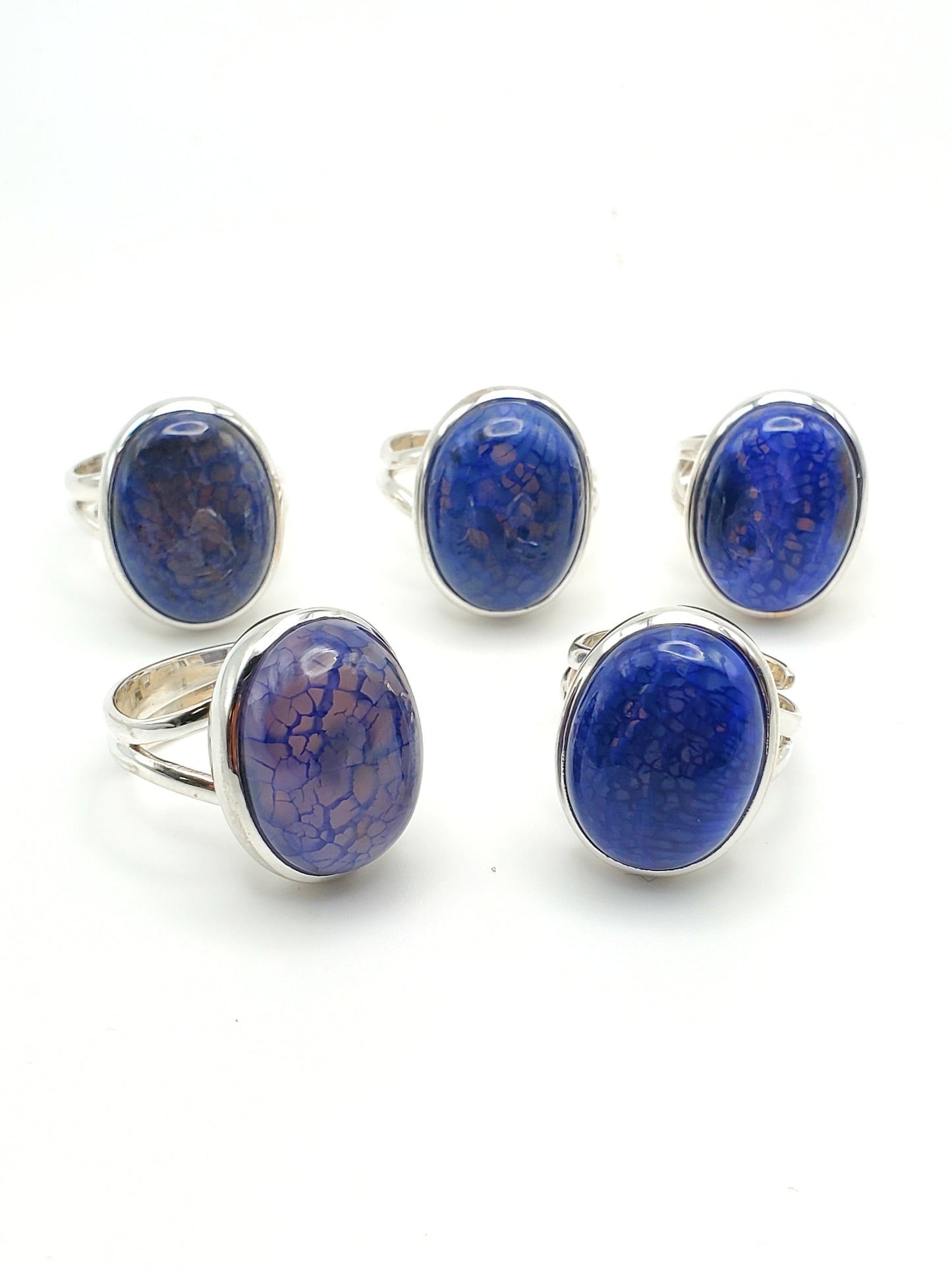 Blue Oval Dragon Stone Adjustable Ring - Solid Sterling Silver