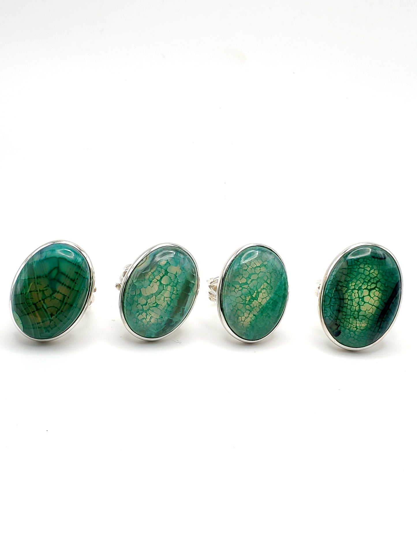Green Oval Dragon Stone Adjustable Ring - Solid Sterling Silver