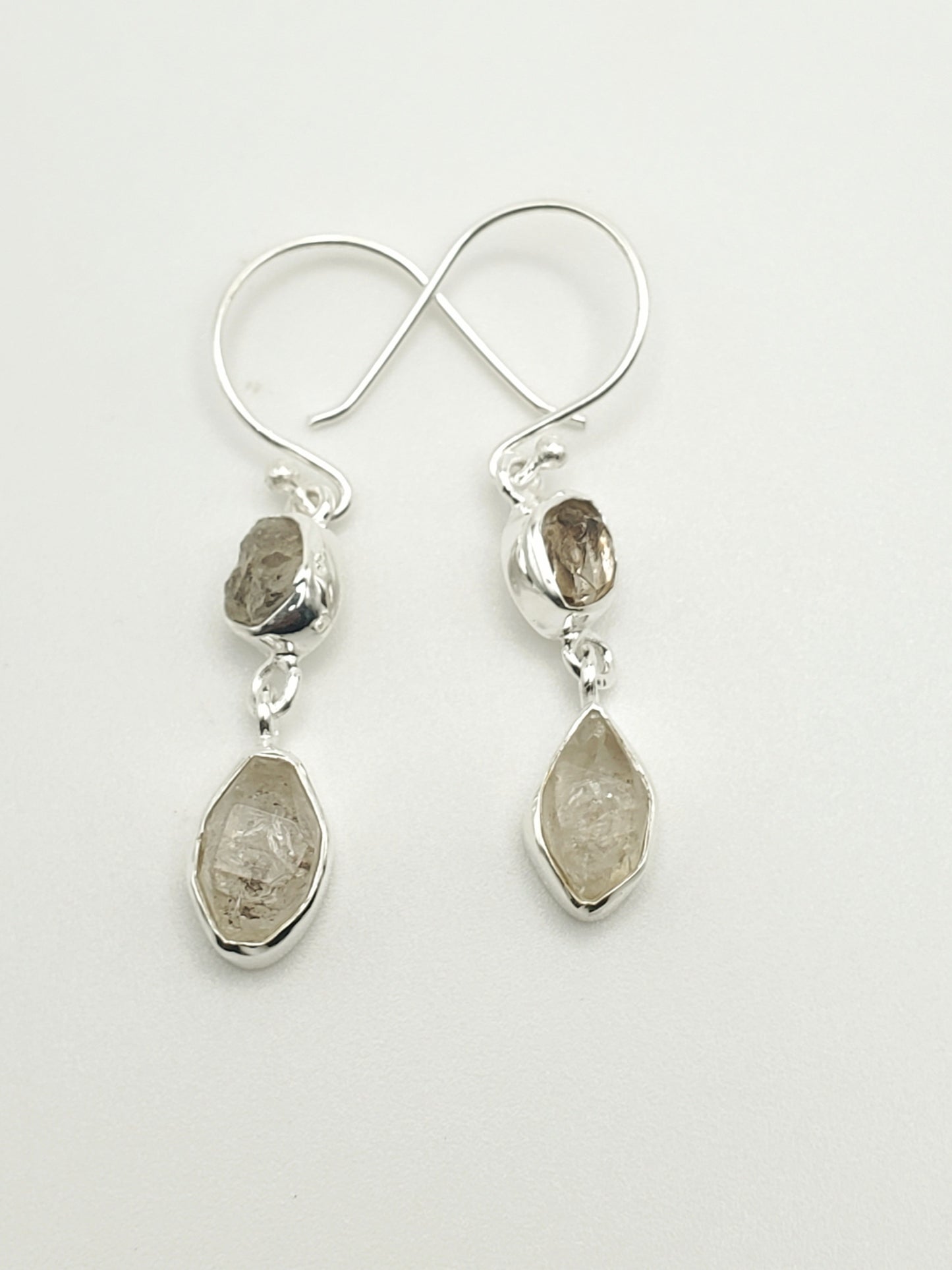 Two Stone Dangles Herkimer Diamons - Solid Sterling Silver