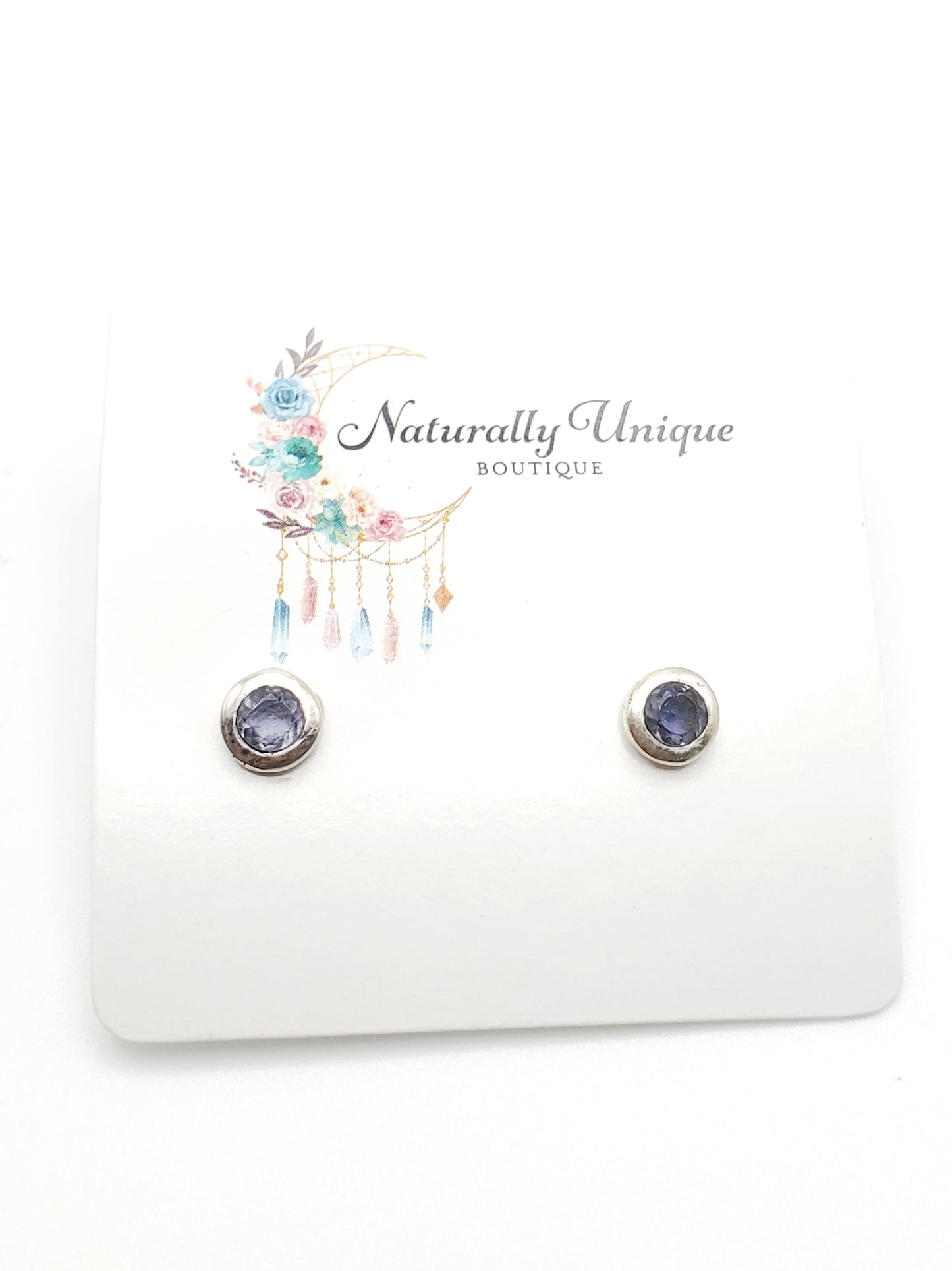 Iolite Boho Chic Stone Studs - Solid Sterling Silver