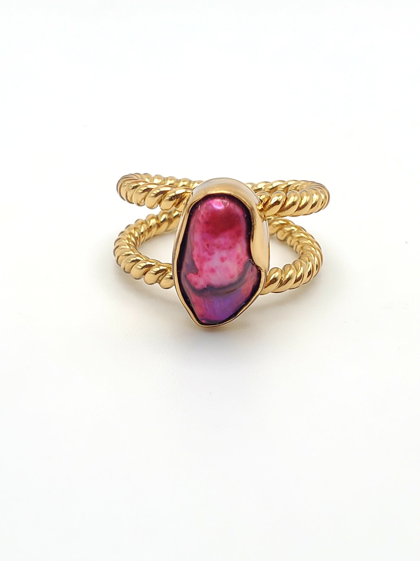 Dainty Pearl Twist Cuff Ring- Alchemia