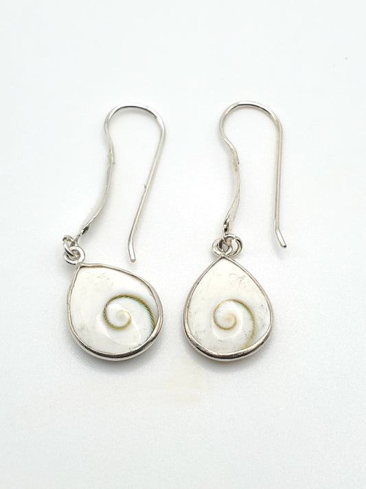 White Shell Swirl Dangle Earrings - Solid Sterling Silver