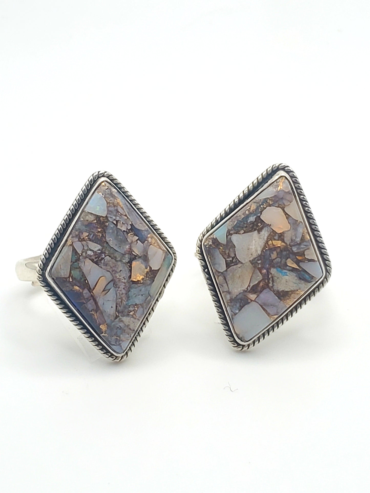 Oyster Turquoise Braid Lip Adjustable Ring - Solid Sterling Silver