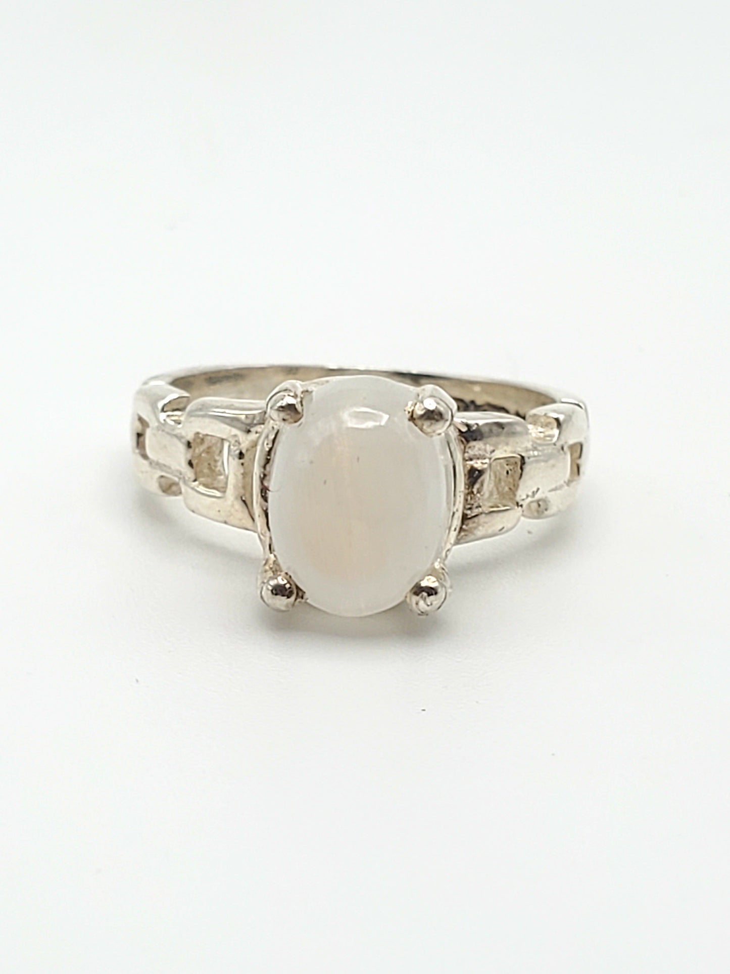 Rainbow Moonstone Chain Link Size Ring - Solid Sterling Silver