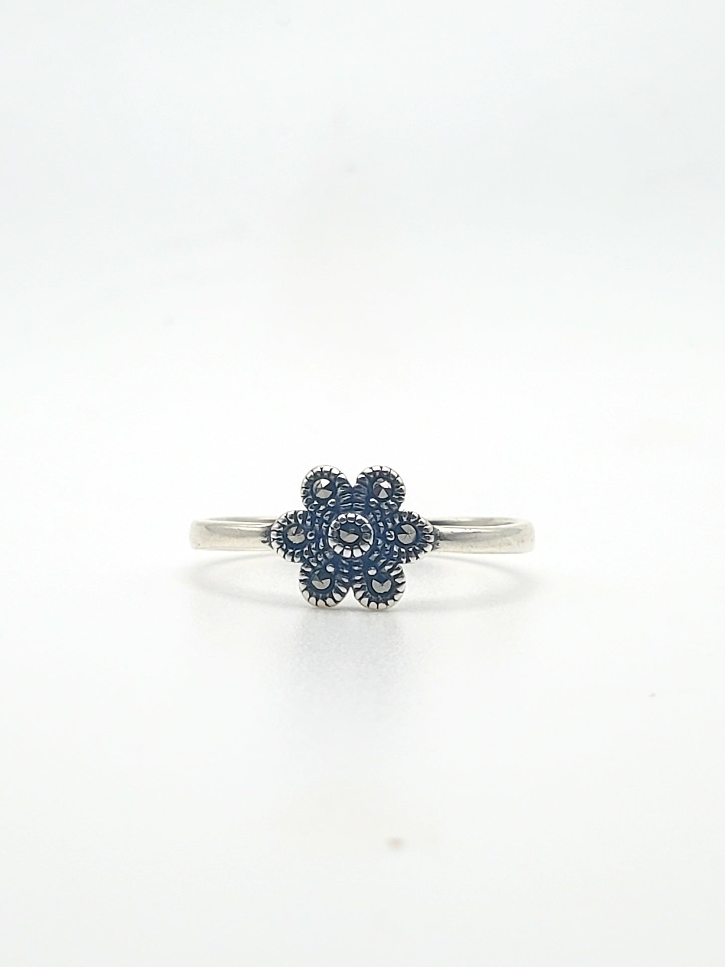 Marcasite Mini Flower Sized Ring- Solid Sterling Silver