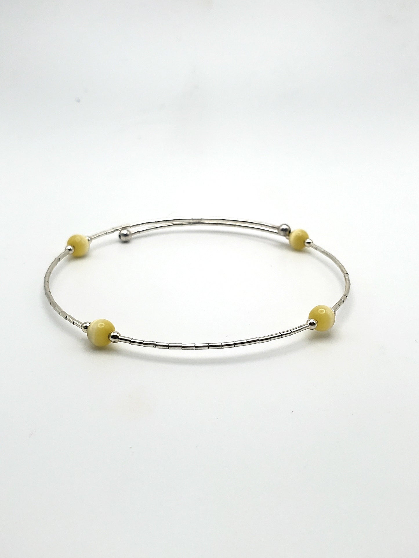 Silver Dainty Adjustable Bracelet with Beads-Solid Sterling Silver