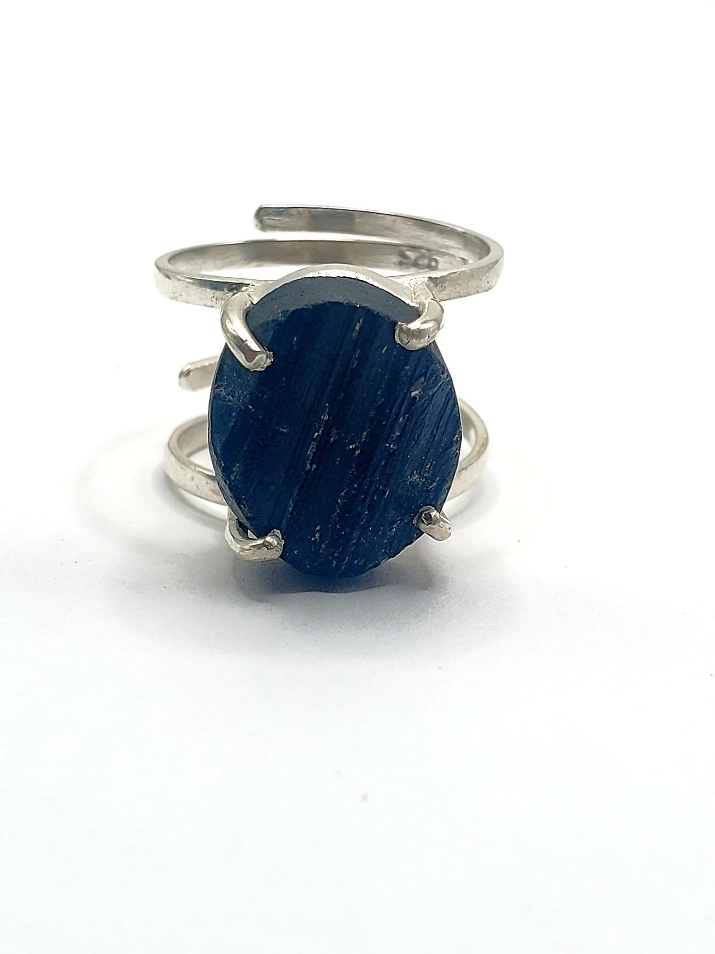 Sterling Silver Black Tourmaline Prong Set Adjustable Ring