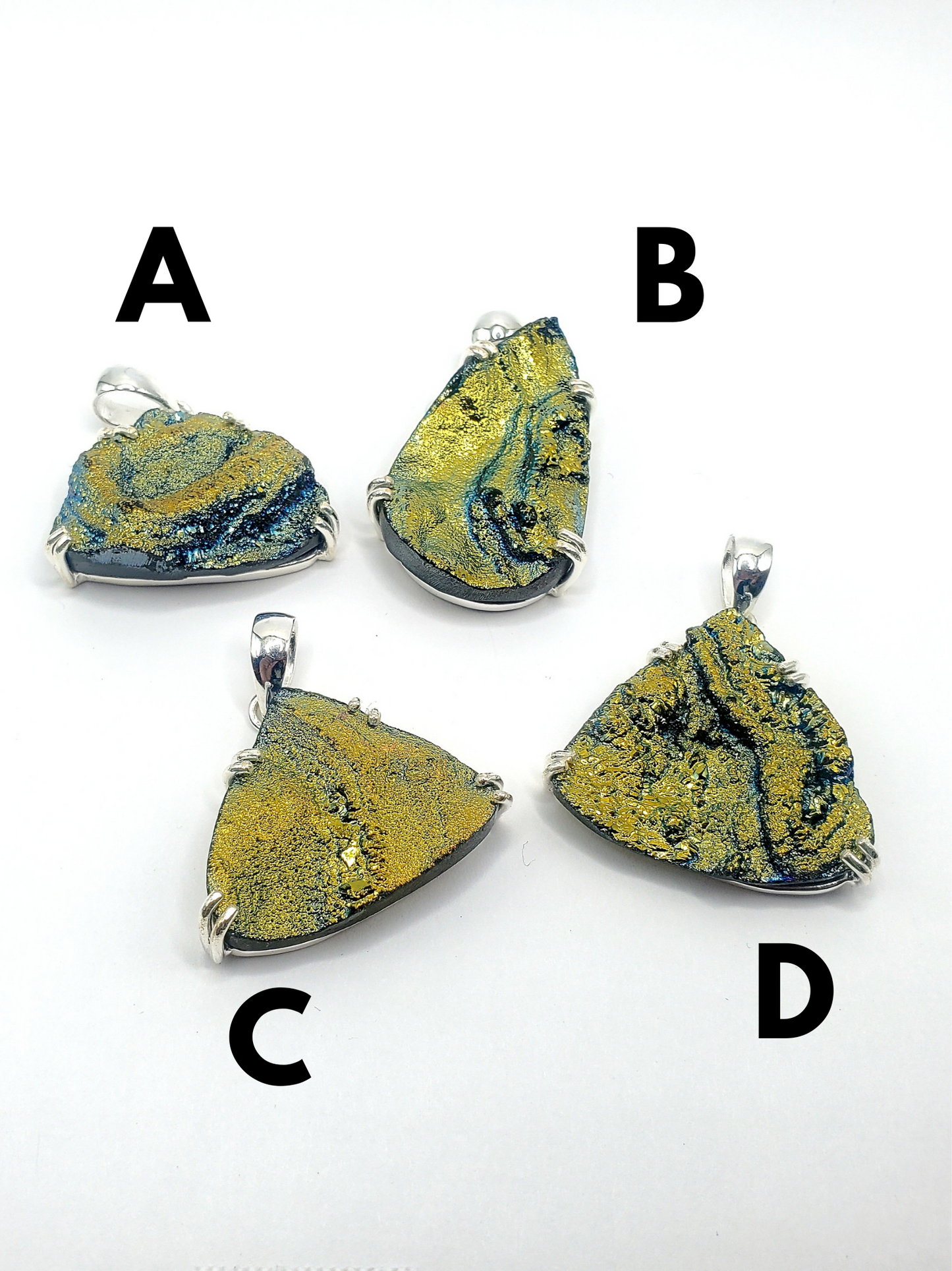Titanium Druzy Prong Set Pendant - Solid Sterling Silver