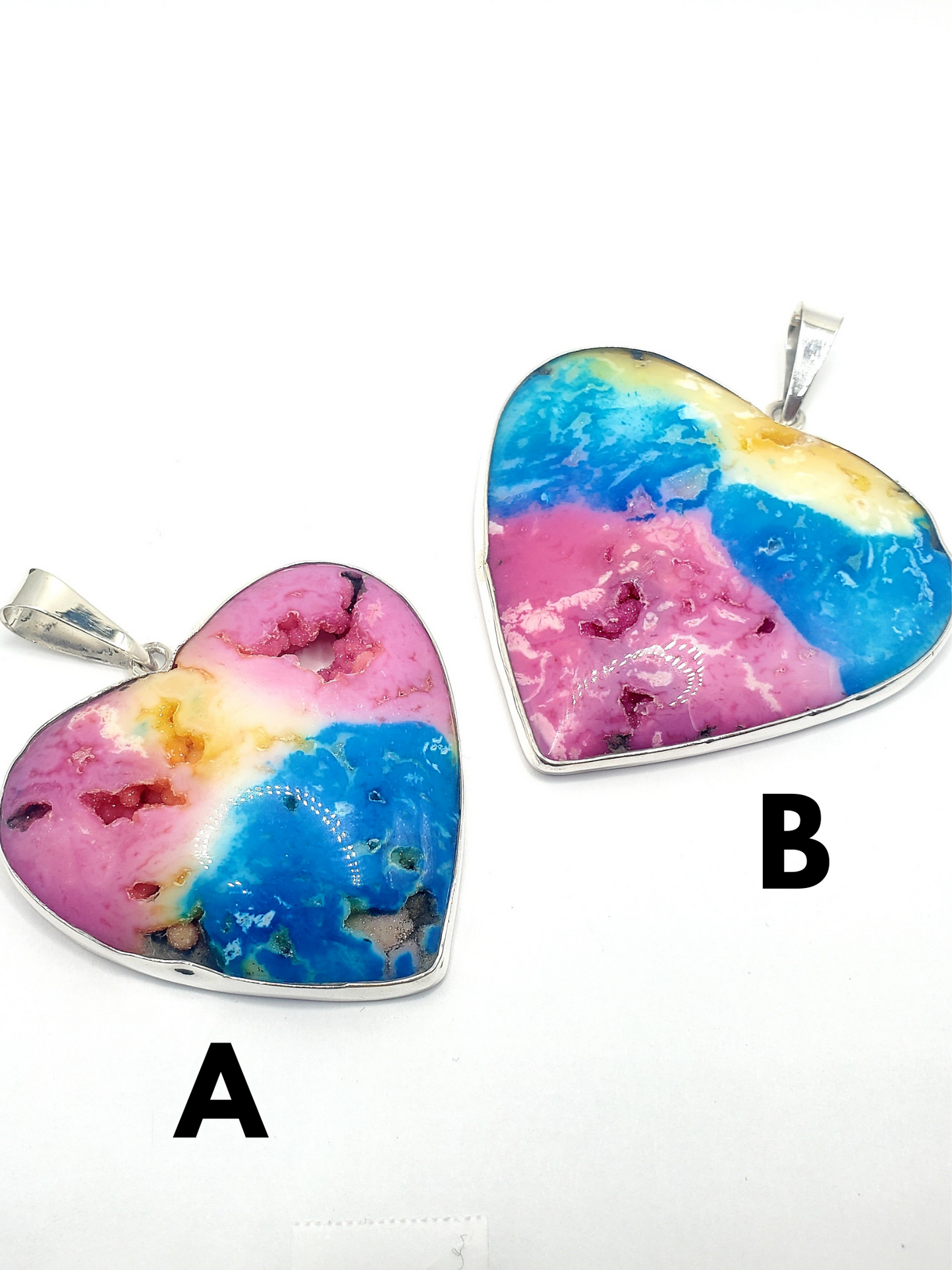 Multi Color Large Agate Heart Pendant - Solid Sterling Silver