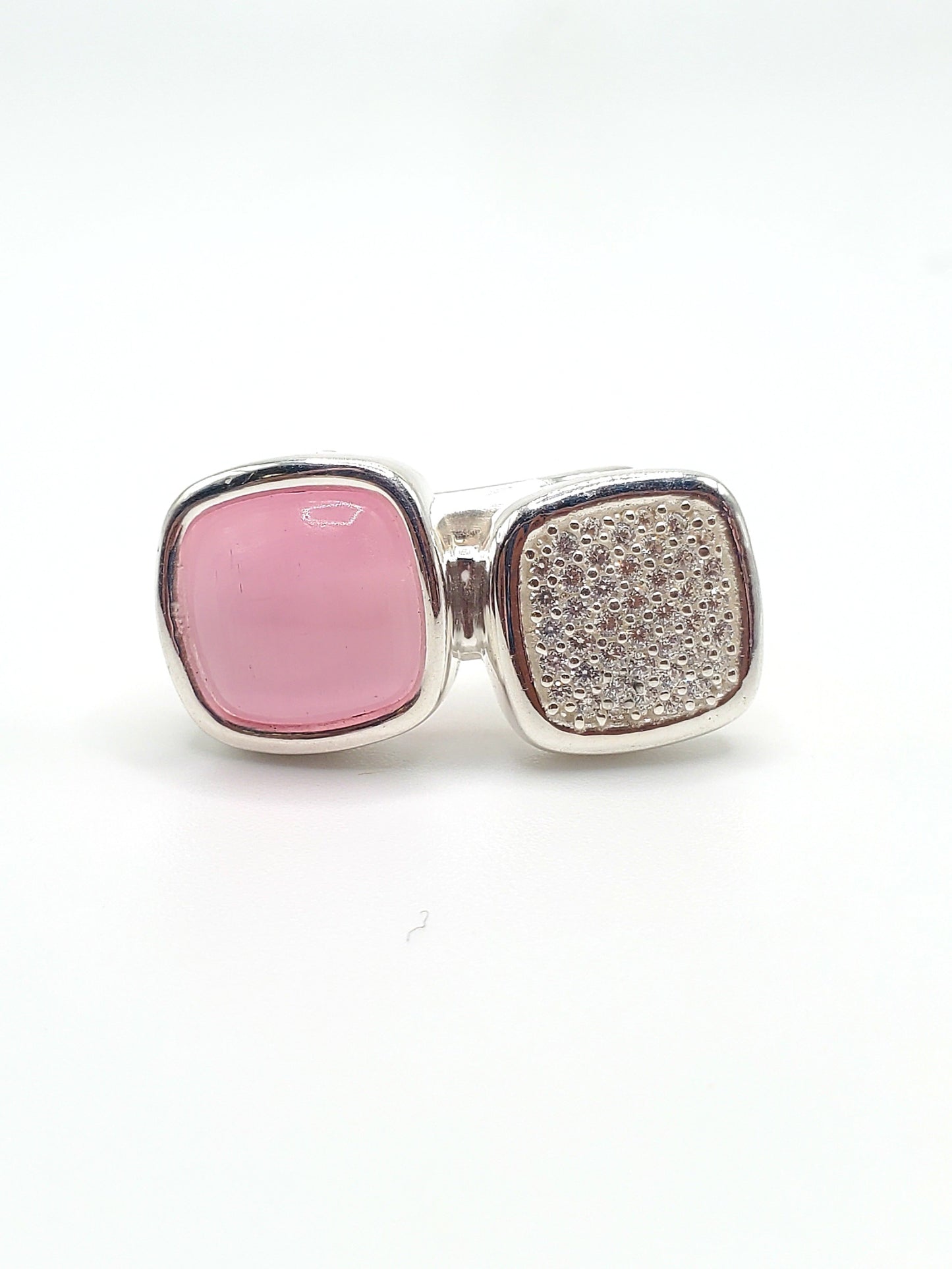 Cats Eye Jade and CZ Adjustable Ring-Solid Sterling Silver