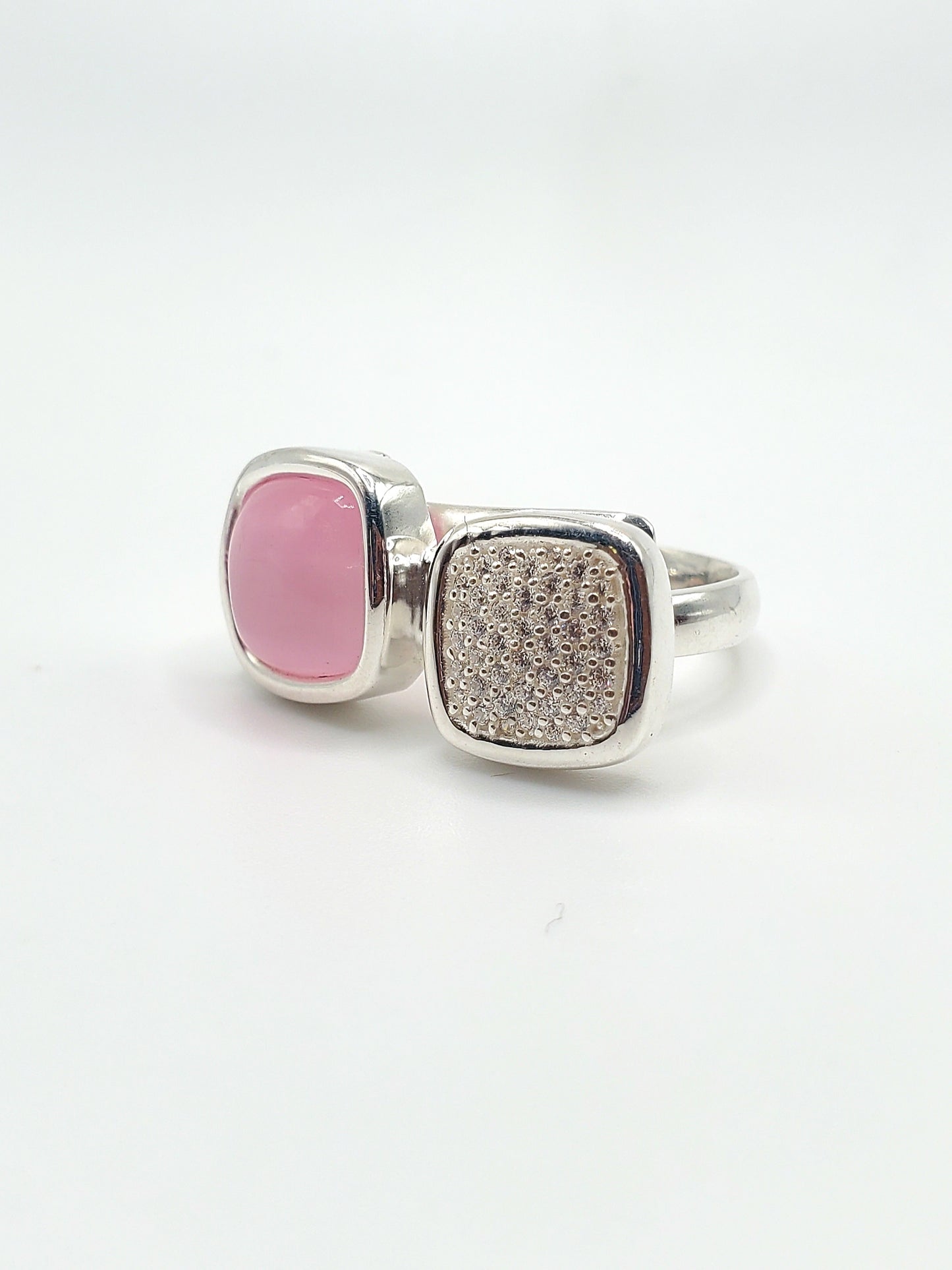 Cats Eye Jade and CZ Adjustable Ring-Solid Sterling Silver