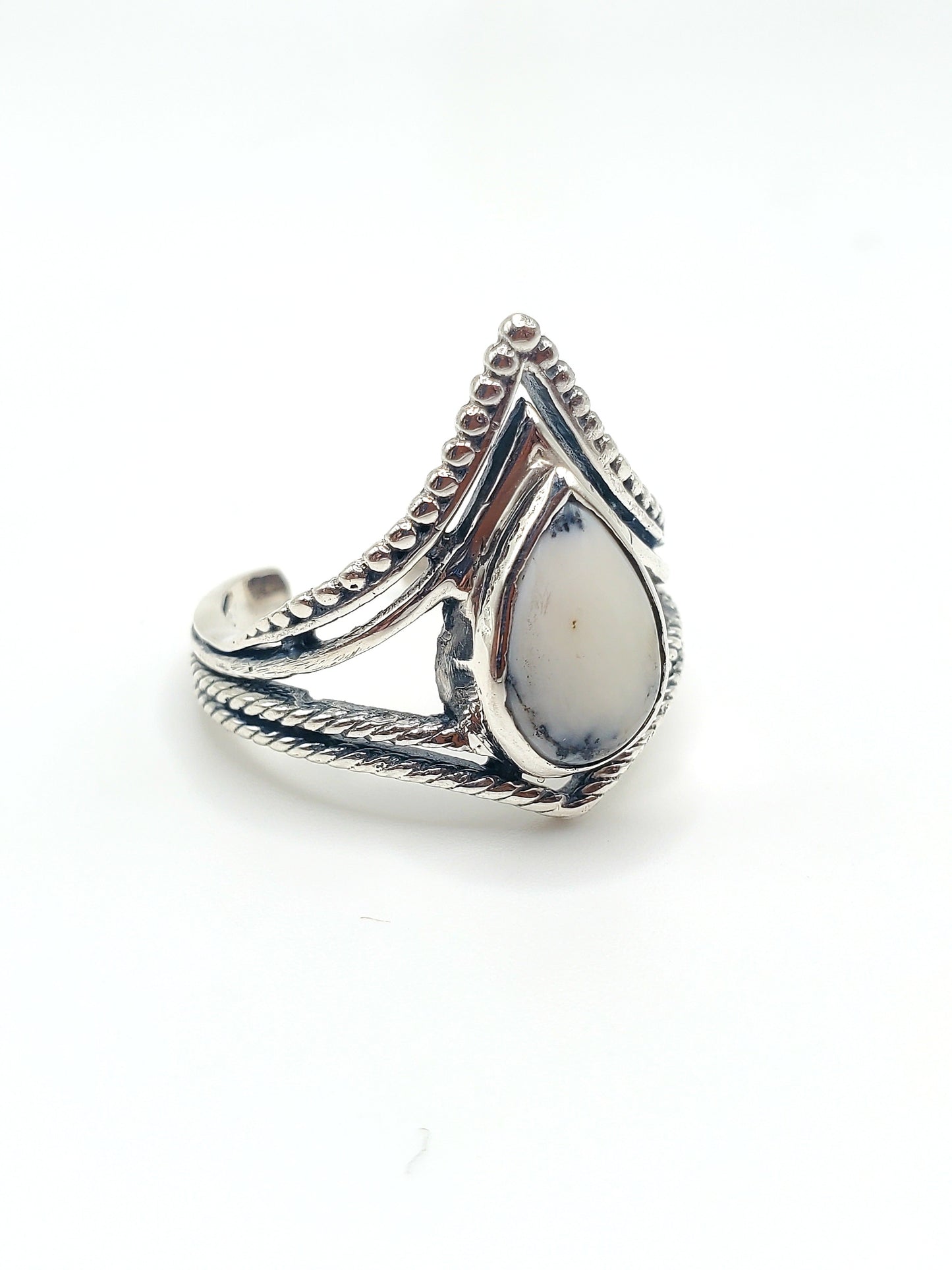 Dendrite Opal Adjustable Ring - Solid Sterling Silver