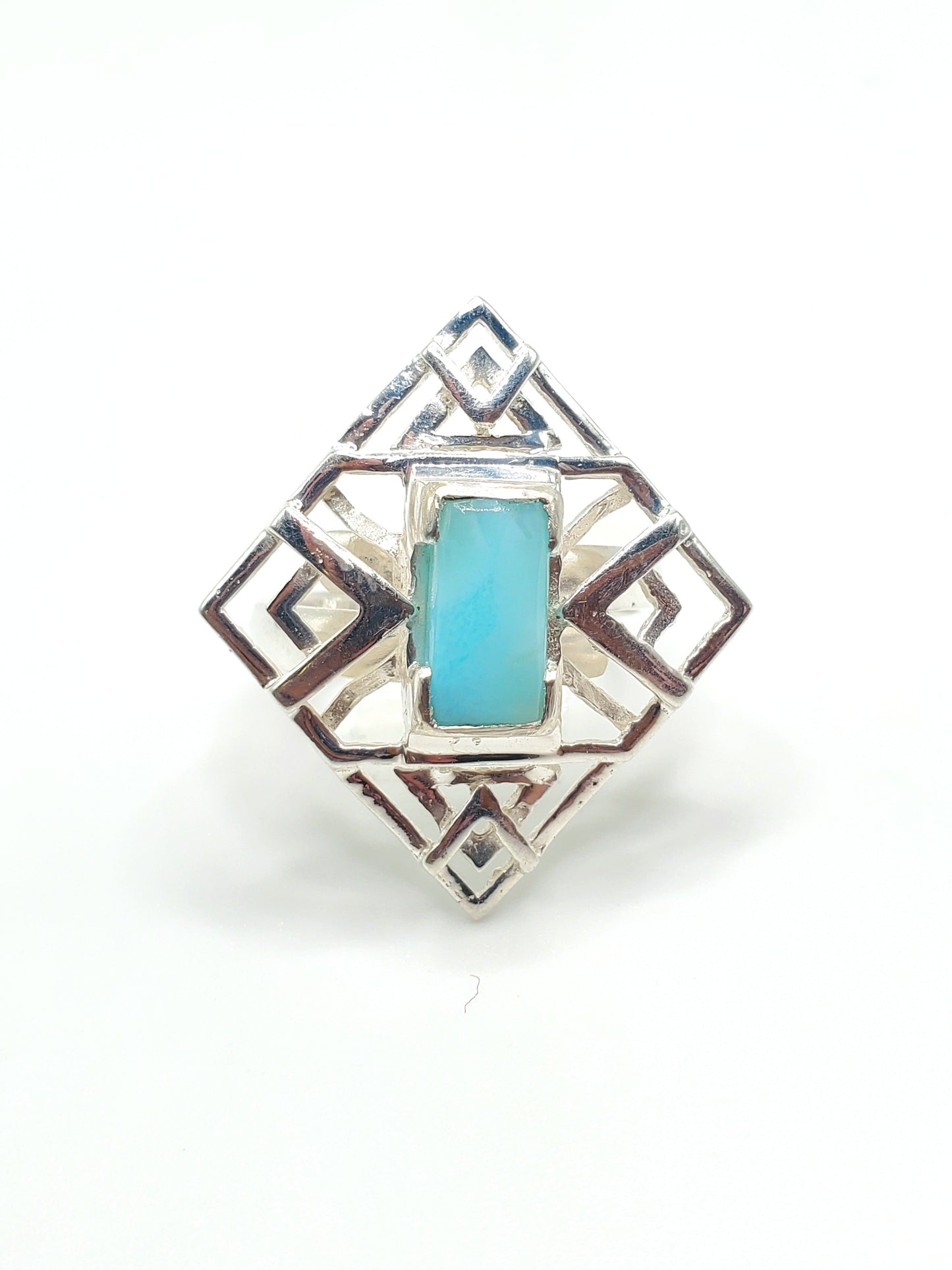 Larimar Stone Adjustable Ring - Solid Sterling Silver