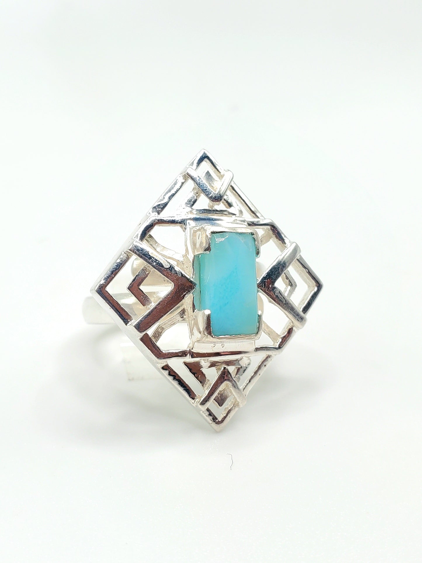 Larimar Stone Adjustable Ring - Solid Sterling Silver