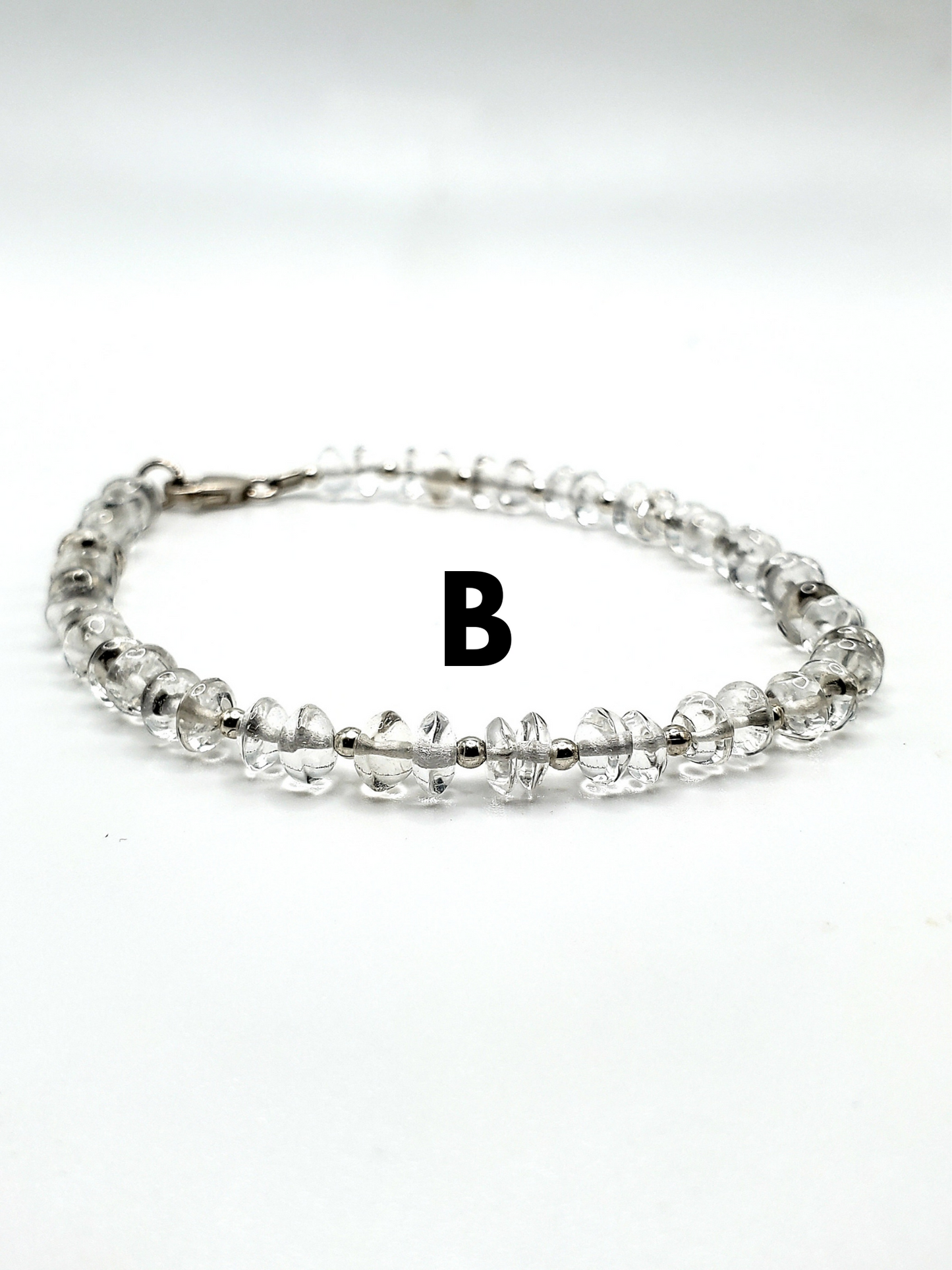 Natural Beaded Stone Bracelet - Solid Sterling Silver