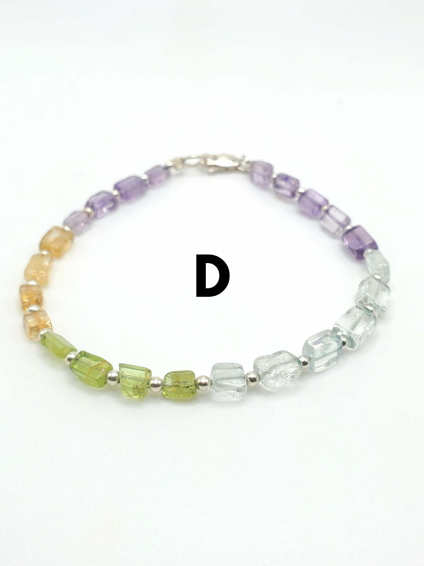 Natural Beaded Stone Bracelet - Solid Sterling Silver