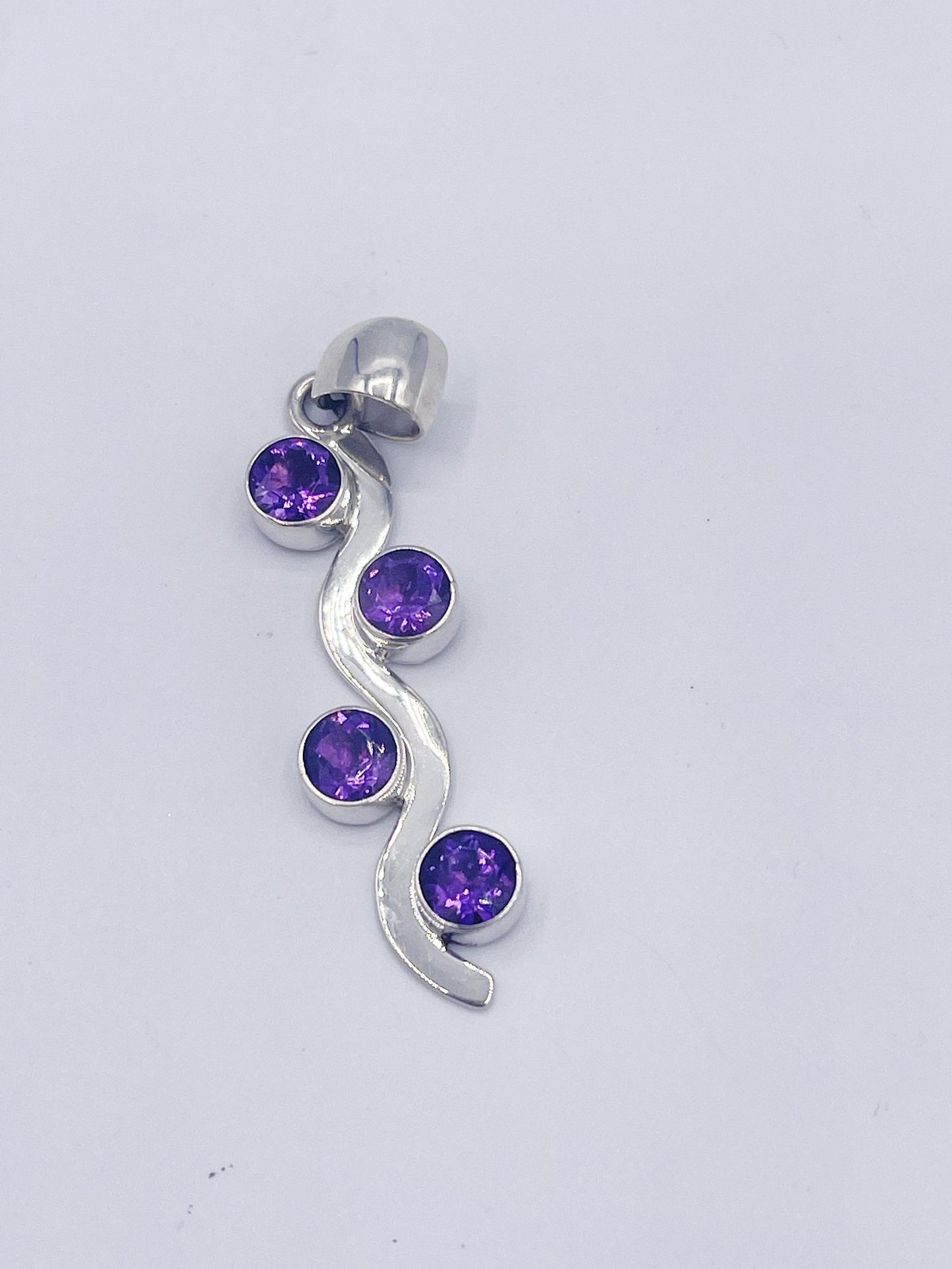 Amethyst Swiggle Pendant - Fine Solid Sterling Silver
