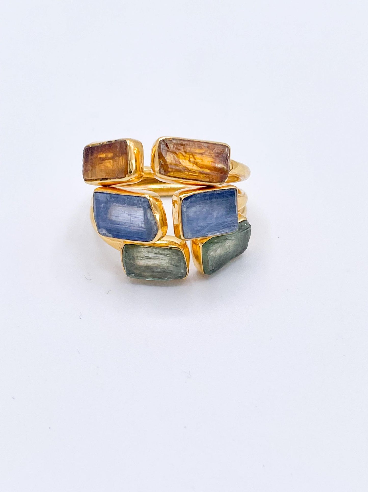 Green Kyanite Bypass Ring-Solid Sterling Silver Plus 18k Plate
