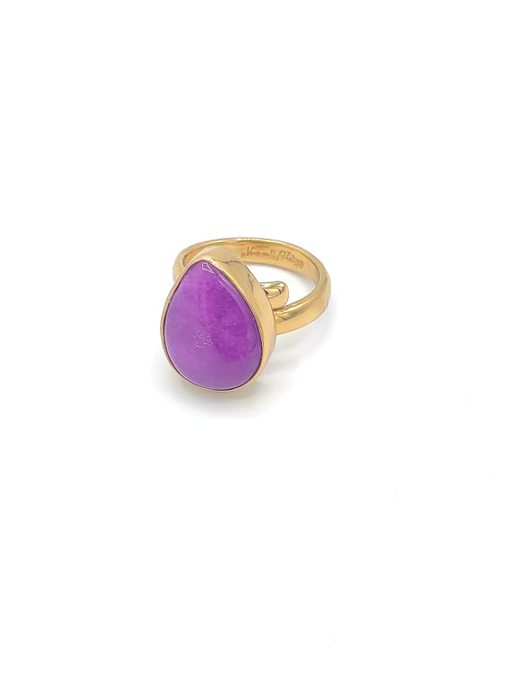 Purple Color Enhanced Quartz Teardrop Ring-Alchemia