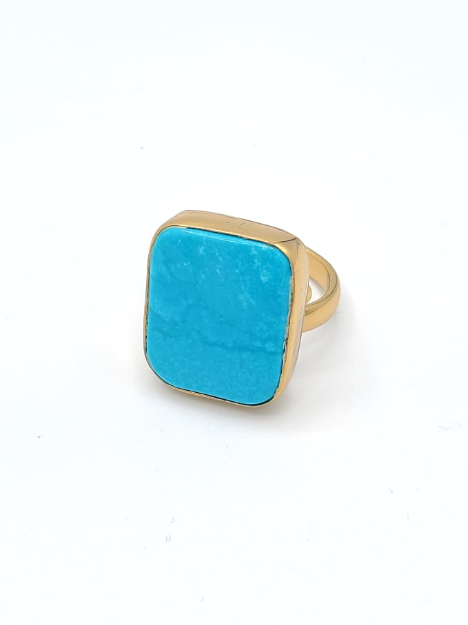 Blue Howlite Square Dainty Adjustable Ring-Alchemia