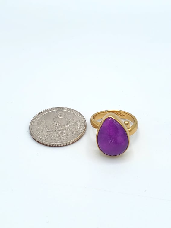 Purple Color Enhanced Quartz Teardrop Ring-Alchemia