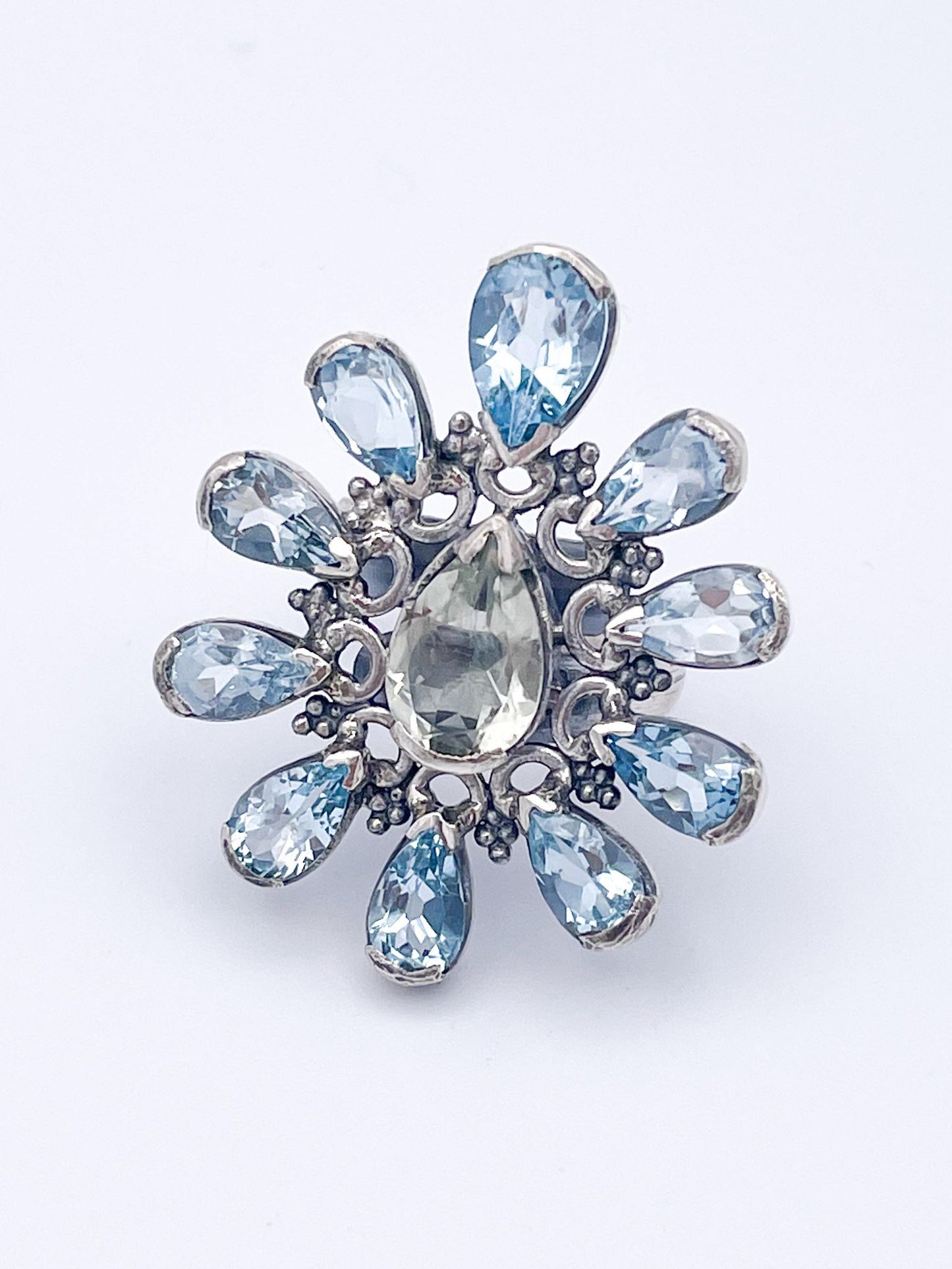 Blue Topaz and Green Amethyst Ring-Solid Sterling Silver