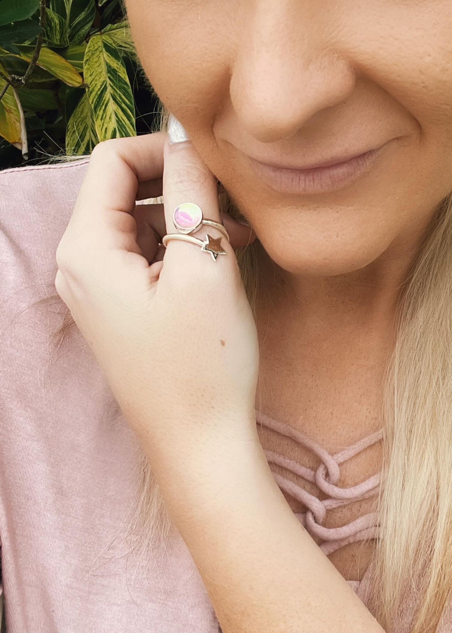 Mercury Mist and Star Ring-solid Sterling Silver