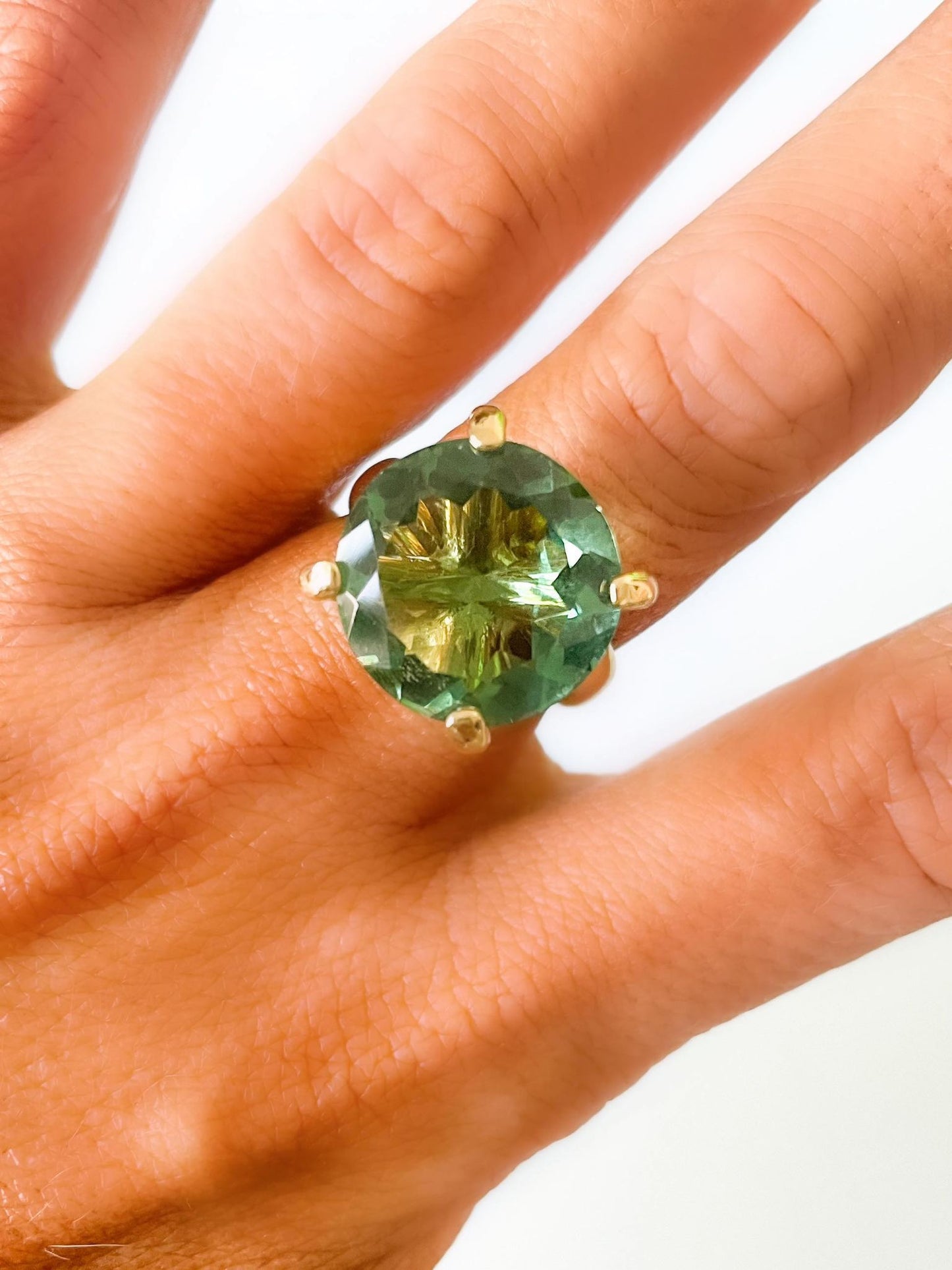 Small Round Seafoam Green Prong Set Ring-Alchemia