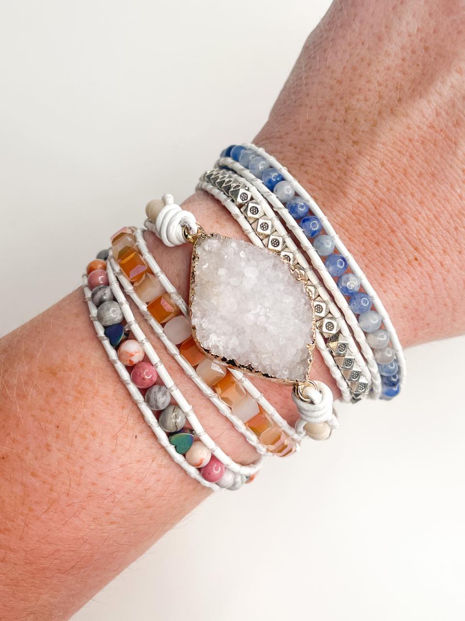 Diamond Druzy 5-time boho wrap - Leather