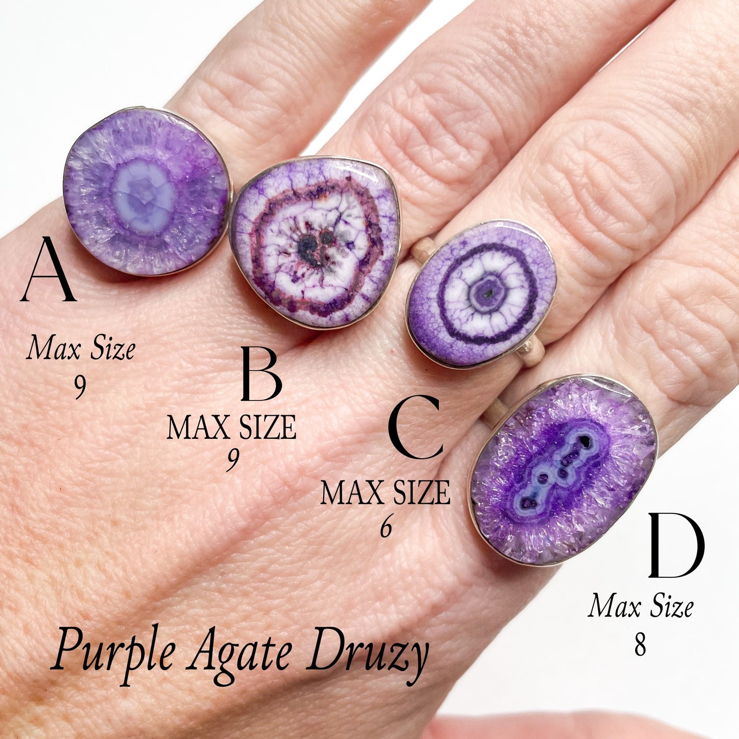 Purple Agate Druzy Ring - Solid Sterling Silver