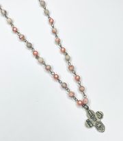 Peach Quartz & Crystal w/ Cross - Dainty Grunge