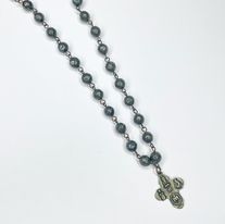 Hematite Stone Rosary Necklace - Dainty Grunge