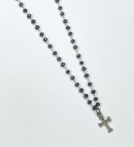 Dainty Gray Crystal Rosary Cross Necklace - Dainty Grunge