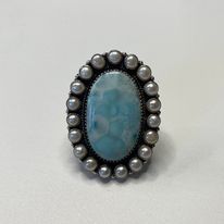 Larimar & MOP Statement Ring-Solid Sterling Silver round 2